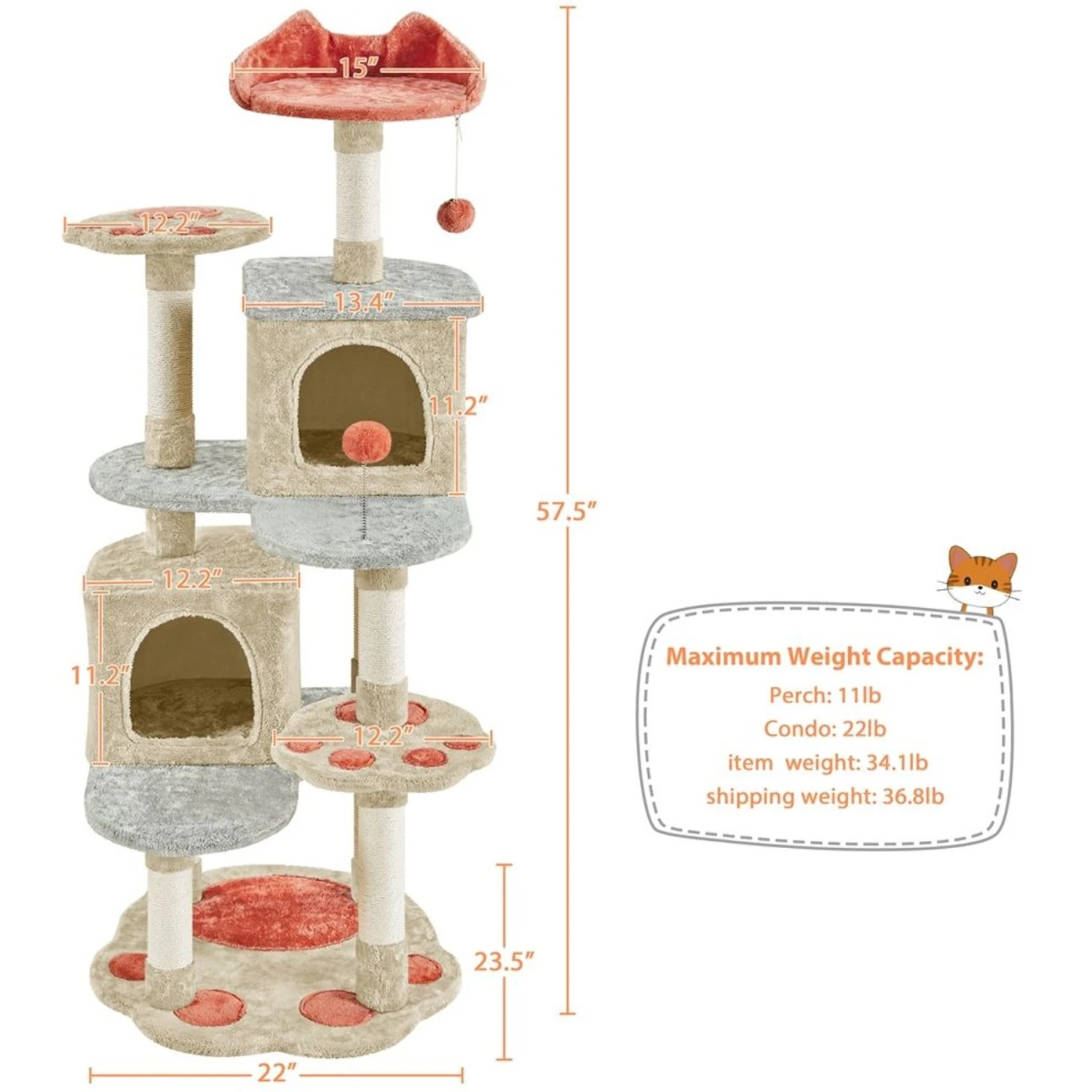 Yaheetech Paw-Shaped Play 57.5-in Cat Tower - Image 3