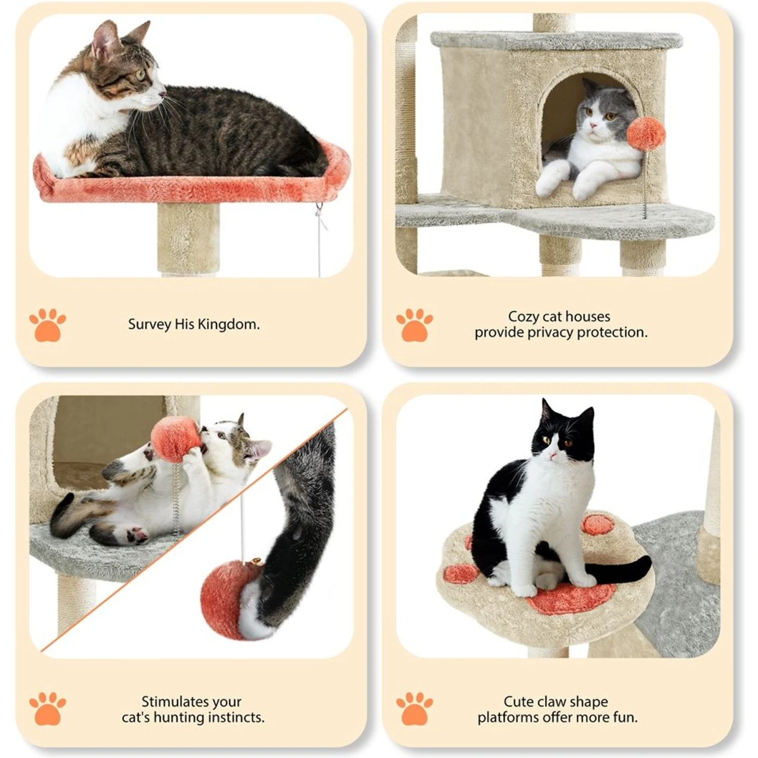 Yaheetech Paw-Shaped Play 57.5-in Cat Tower - Image 4