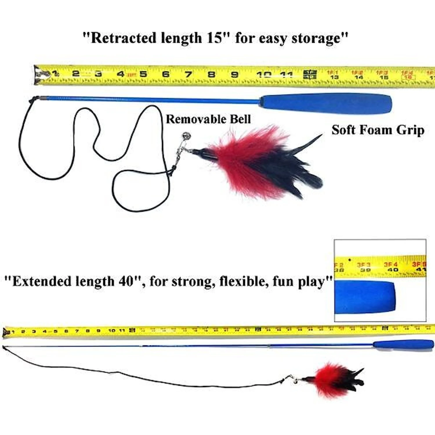 Pet Fit For Life 3 Piece Retractable Feather Wand Cat Toy - Image 6