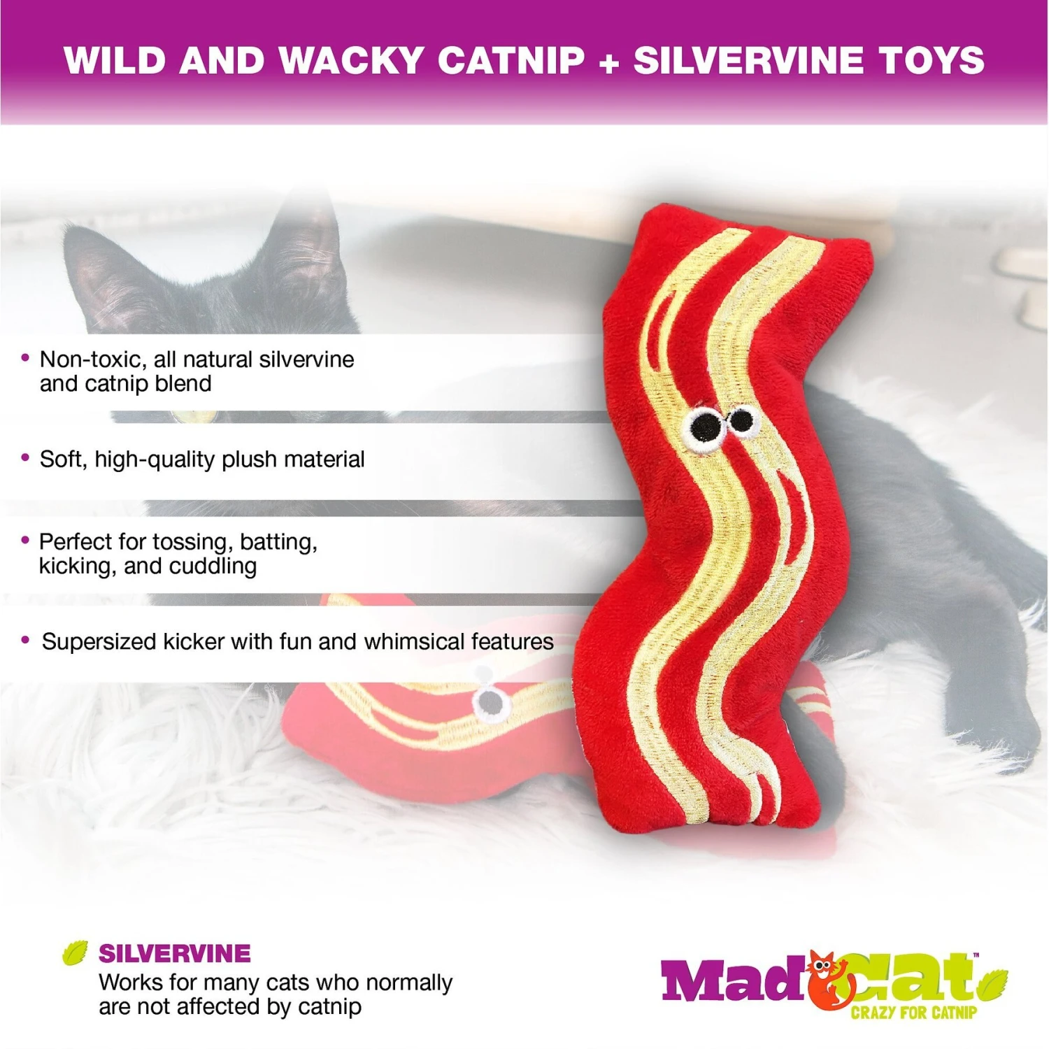 Mad Cat Big Bacon Kicker Catnip & Silvervine Cat Toy - Image 3