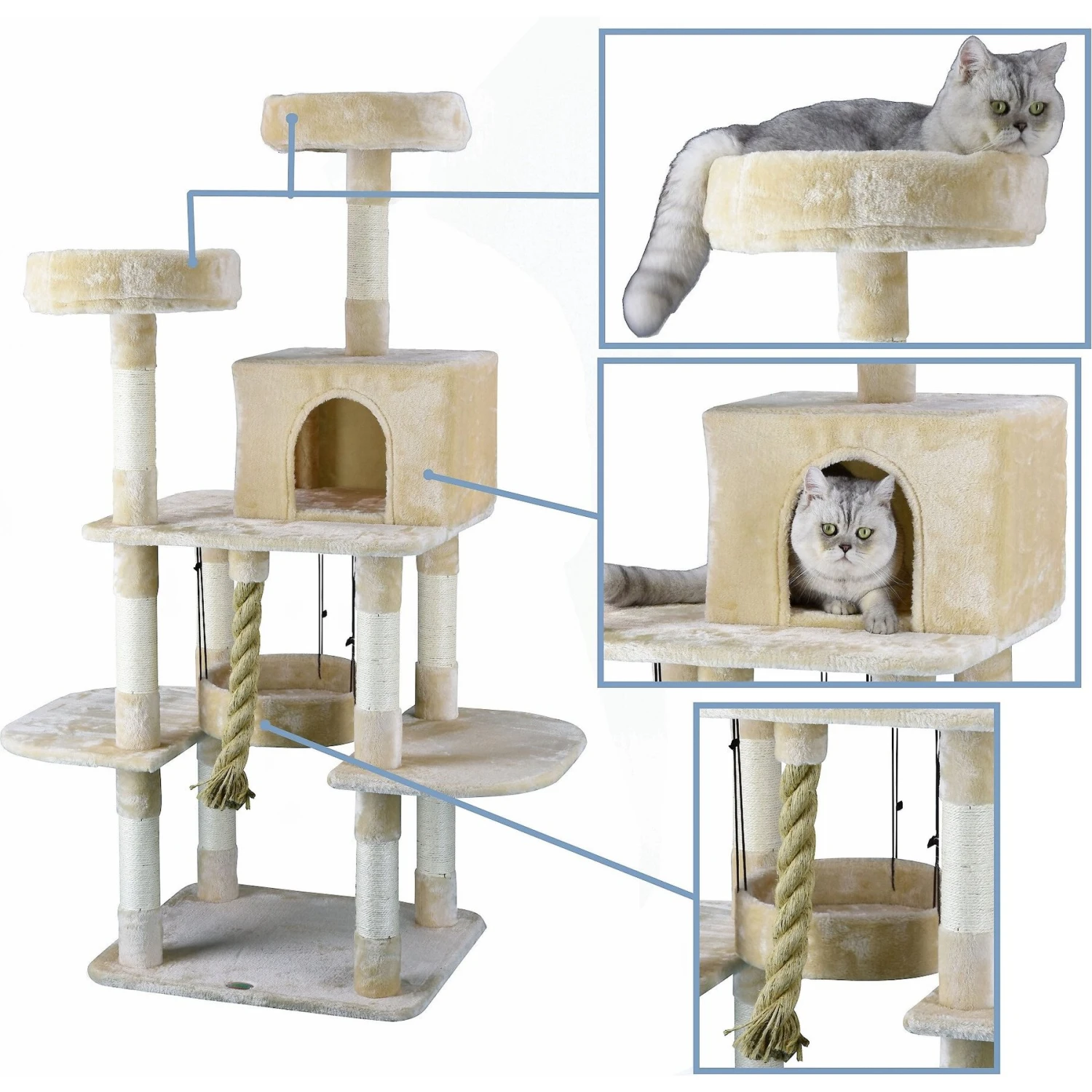 Go Pet Club 61.5-in Faux Fur Cat Tree & Condo - Image 3