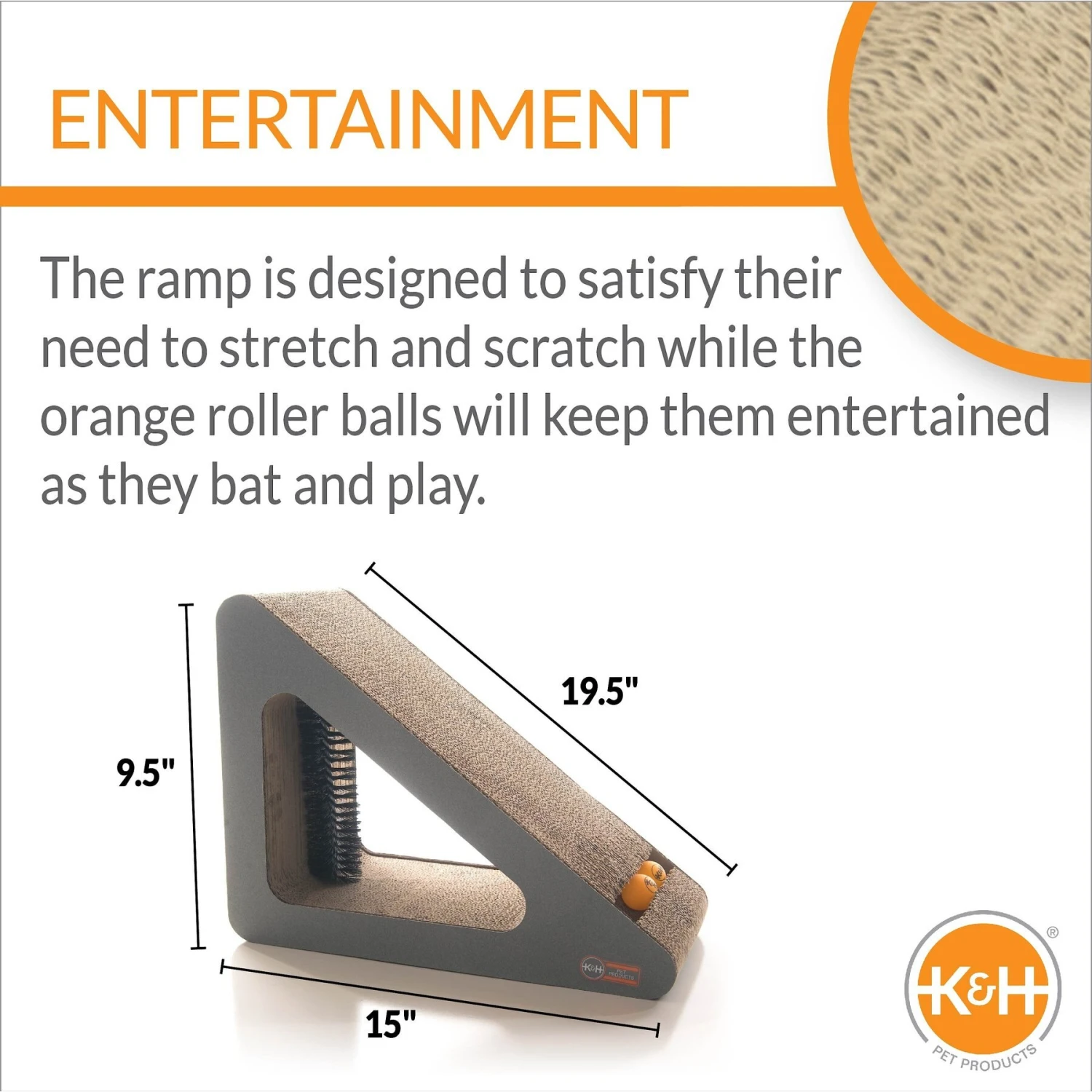 K&H Pet Products Creative Kitty Scratch, Ramp & Groom Cat Toy With Catnip - Image 3