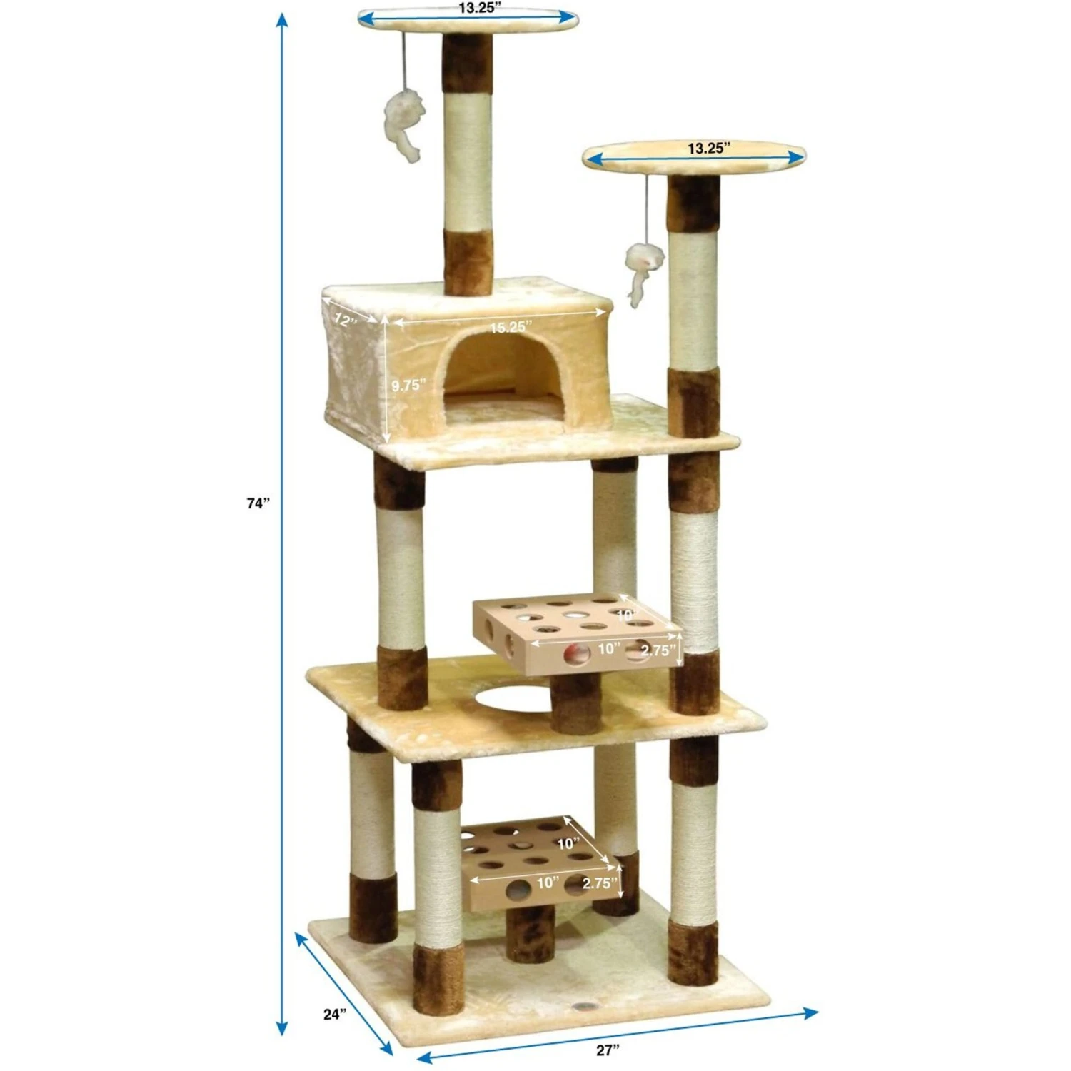 Go Pet Club 74-in IQ Busy Box Cat Tree Condo, Beige - Image 4