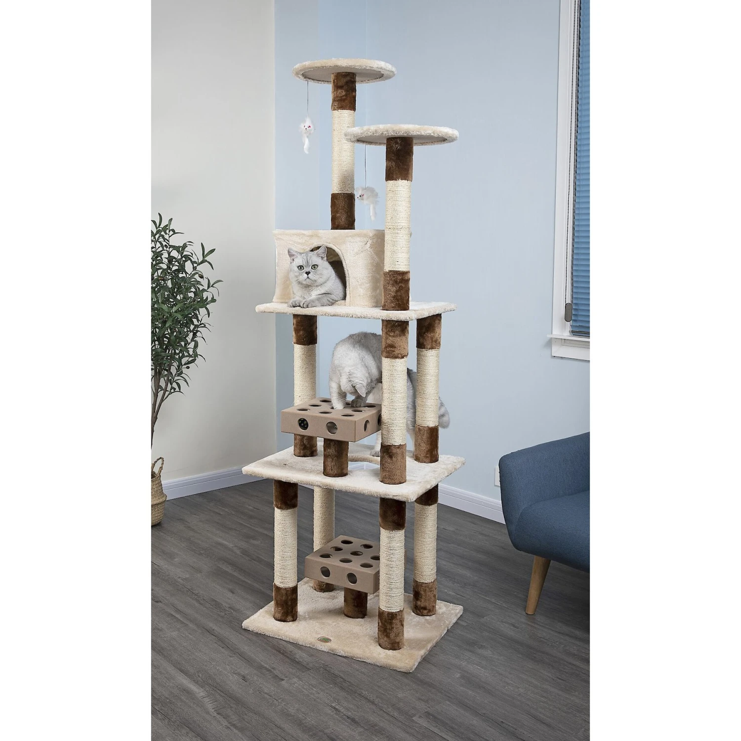 Go Pet Club 74-in IQ Busy Box Cat Tree Condo, Beige