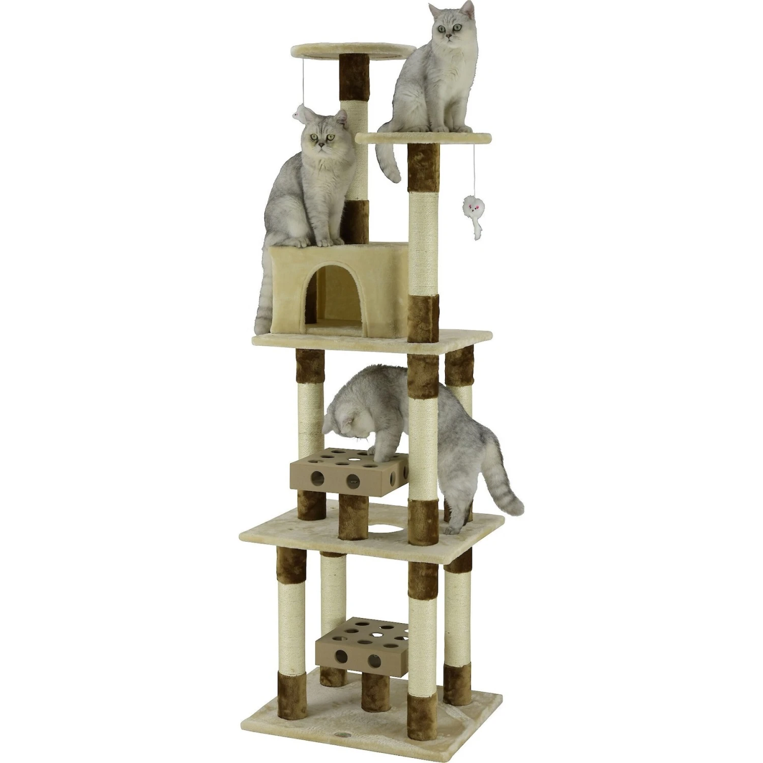 Go Pet Club 74-in IQ Busy Box Cat Tree Condo, Beige - Image 2