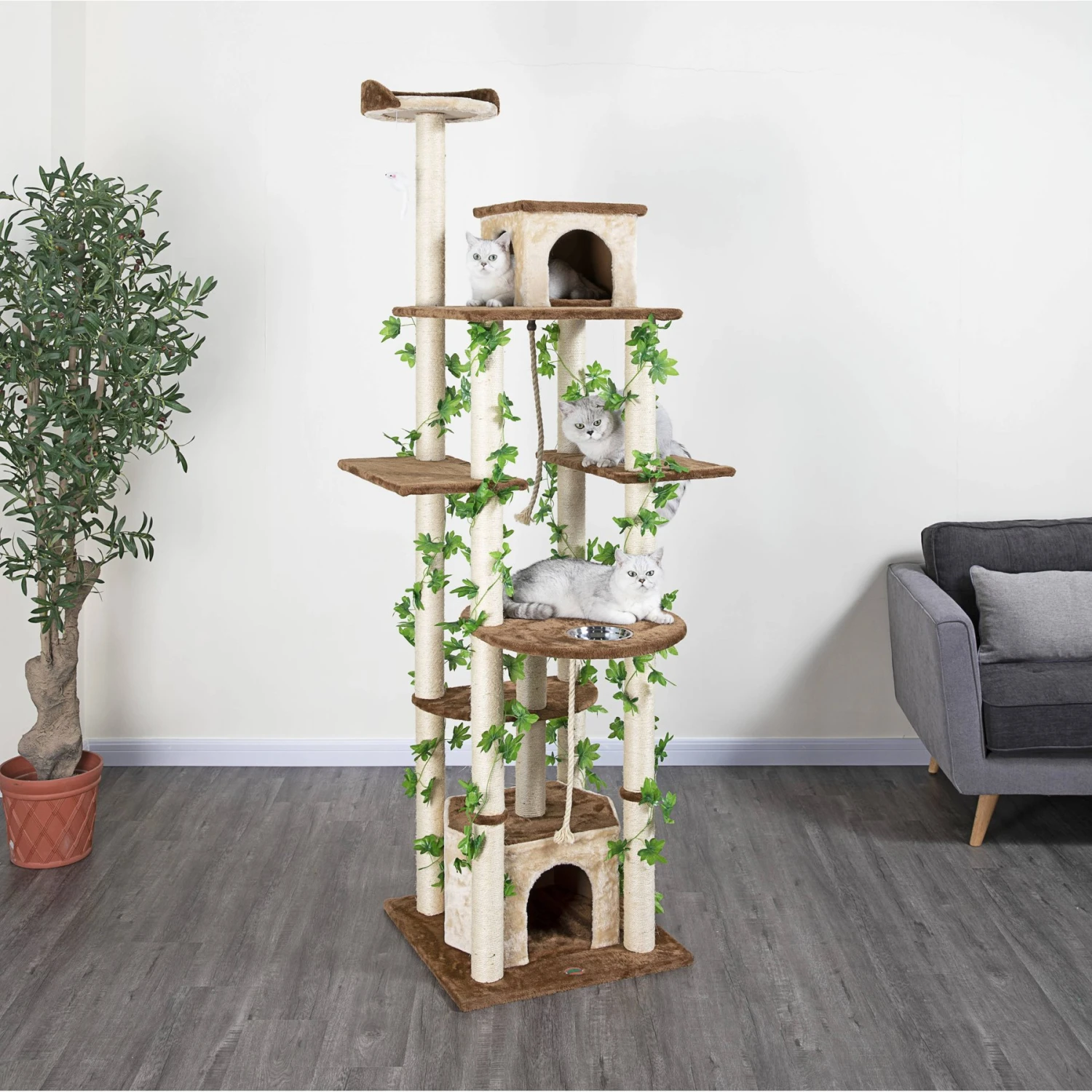 Go Pet Club 85-in Forest With Leaves Cat Tree, Beige/ Brown