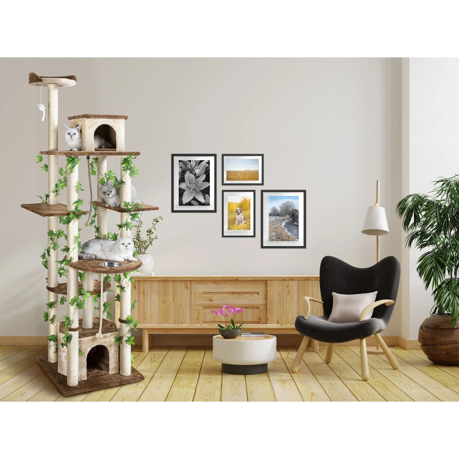Go Pet Club 85-in Forest With Leaves Cat Tree, Beige/ Brown - Image 5