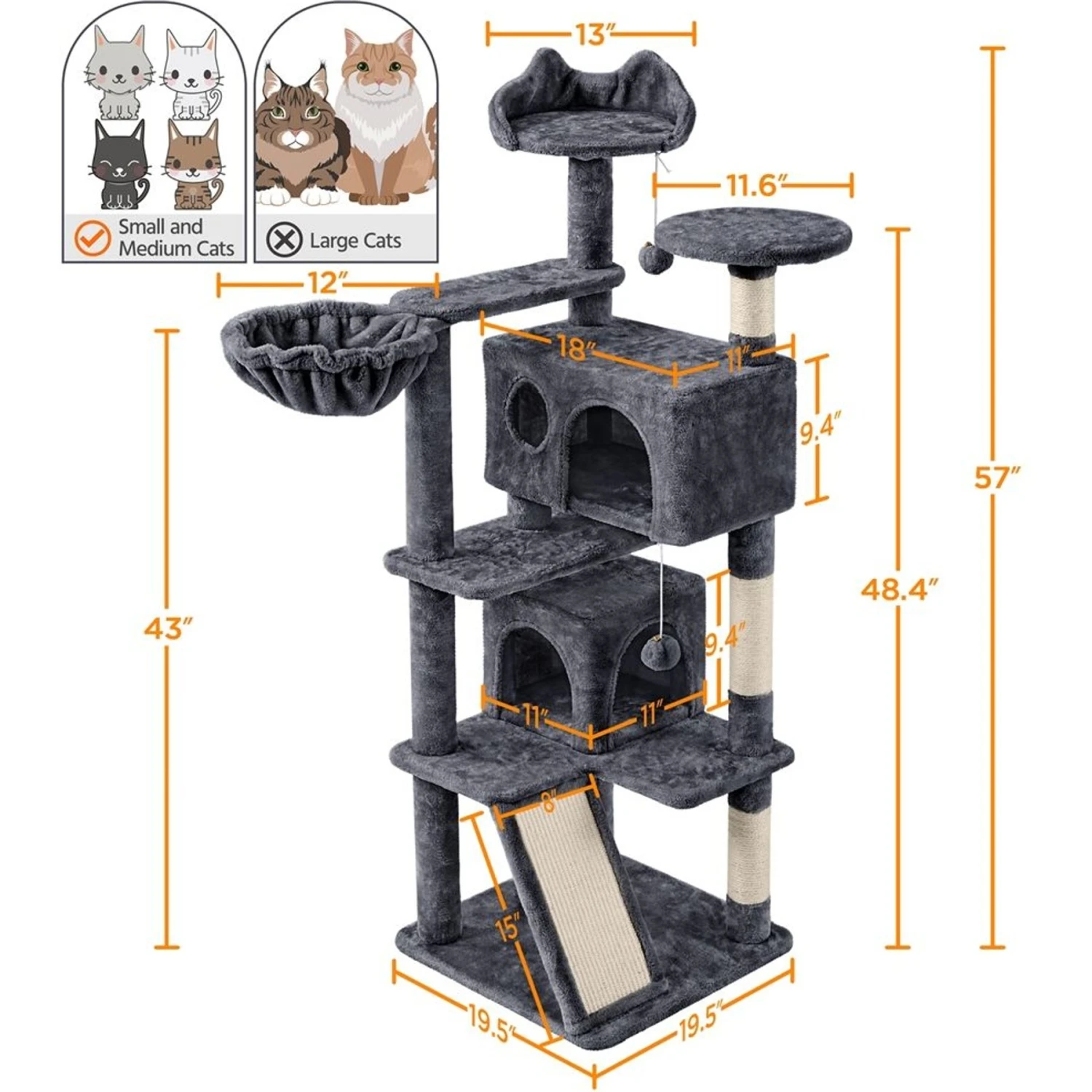 Yaheetech 57-in Plush Cat Tree & Condo - Image 3