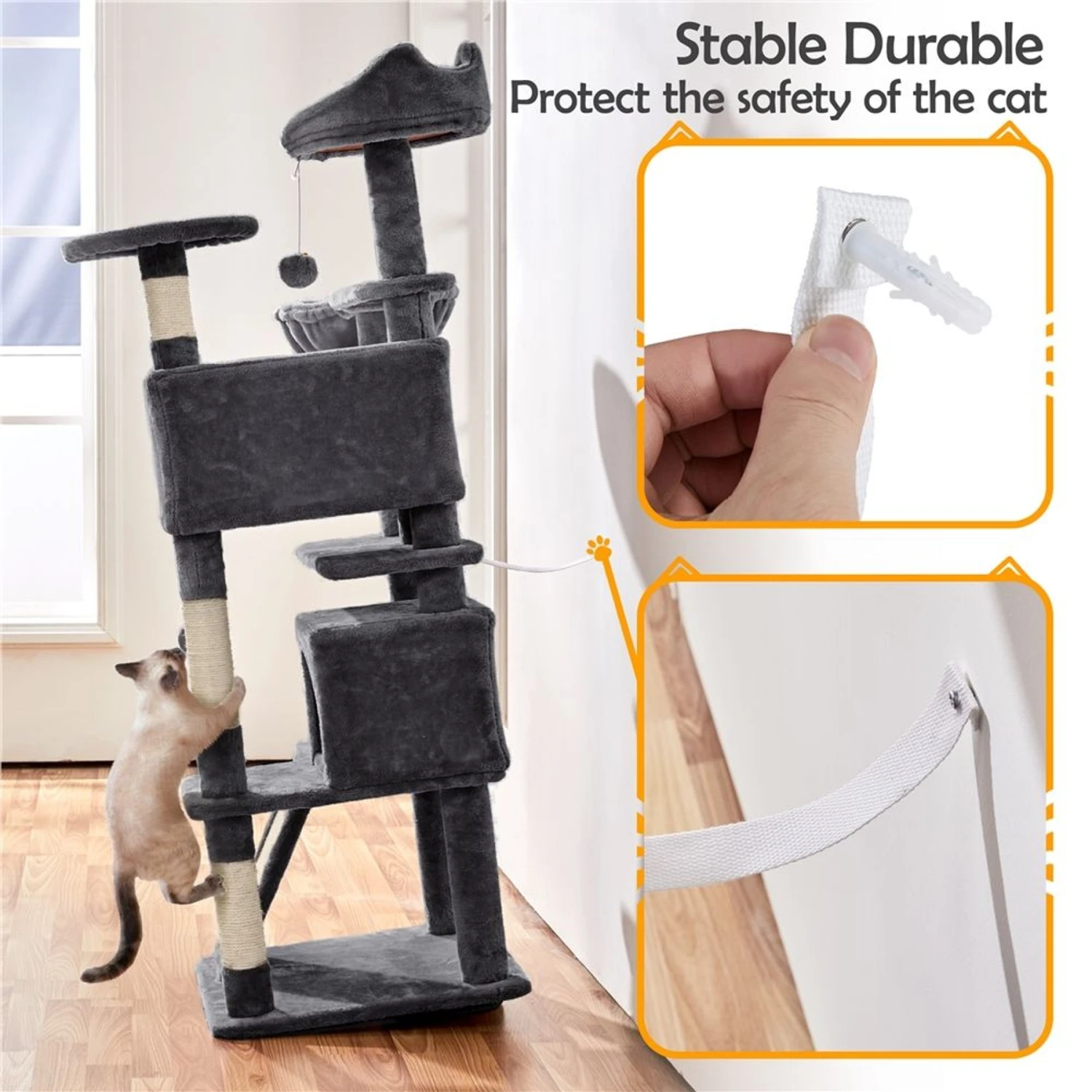 Yaheetech 57-in Plush Cat Tree & Condo - Image 8