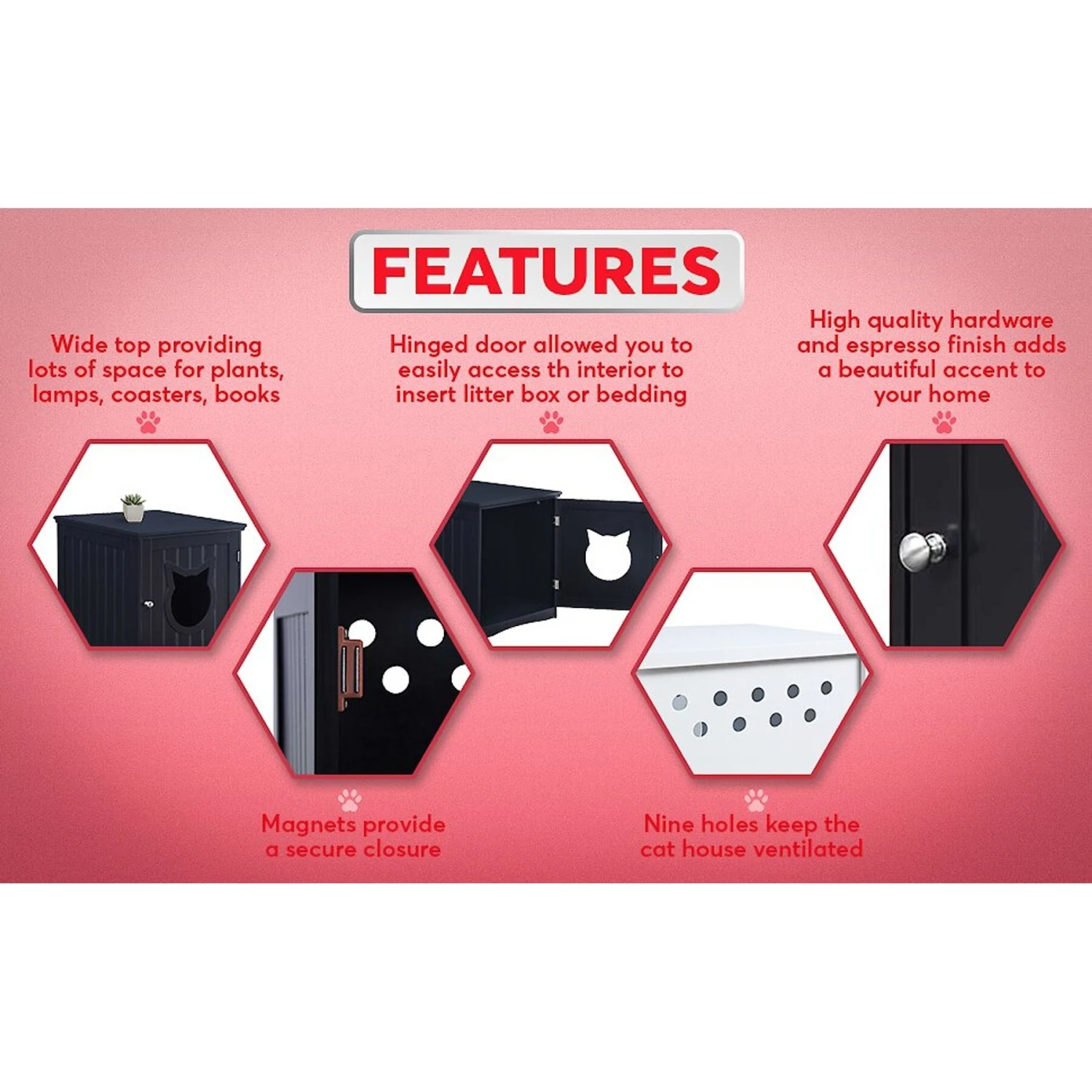 Sweet Barks Wooden Side Table Cat Litter Box Enclosure - Image 4