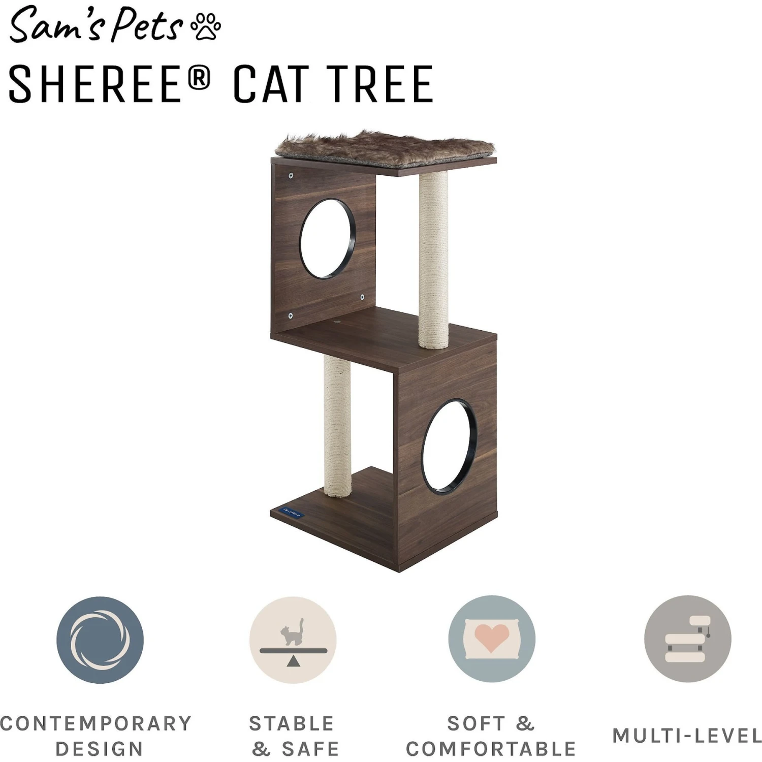 Sam's Pets Sheree 34-in Cat Tree, Dark Brown - Image 3