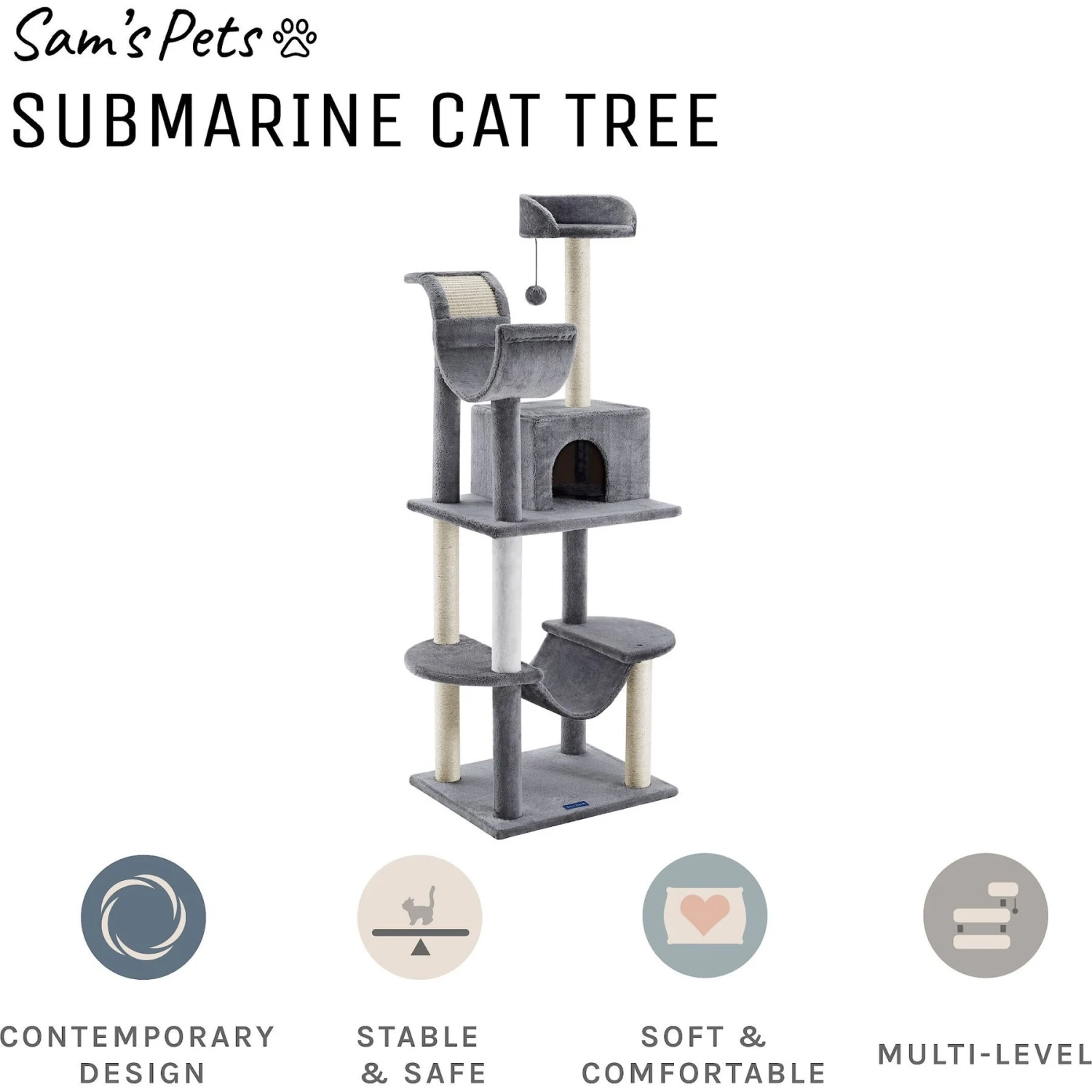 Sam's Pets Submarine 60-in Gray Hard Box Cat Tree, Gray - Image 3