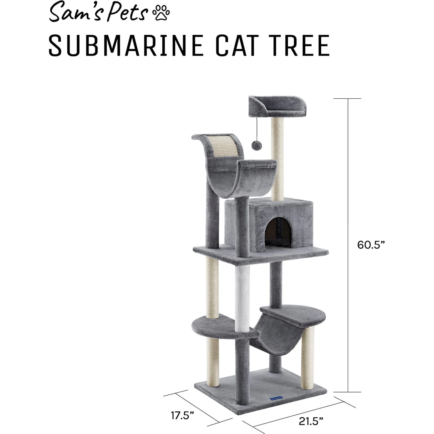 Sam's Pets Submarine 60-in Gray Hard Box Cat Tree, Gray - Image 9