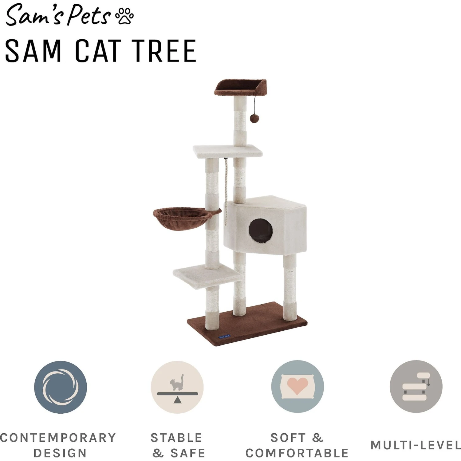 Sam's Pets Sam 54-in Cat Tree, White - Image 3