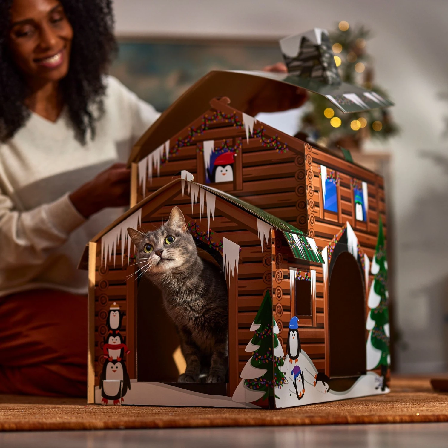 Frisco Holiday Log Cabin Cardboard Cat House - Image 4
