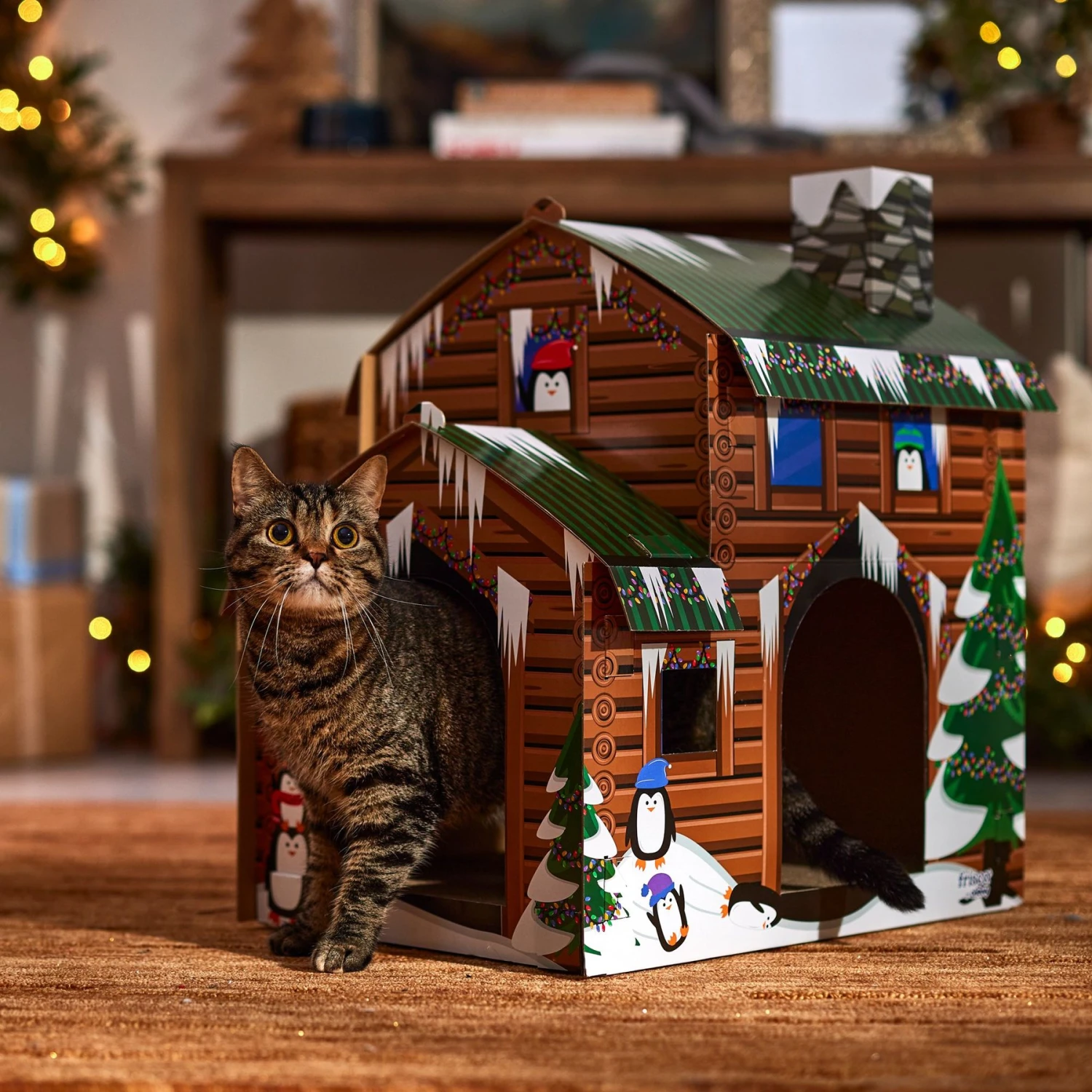Frisco Holiday Log Cabin Cardboard Cat House - Image 5