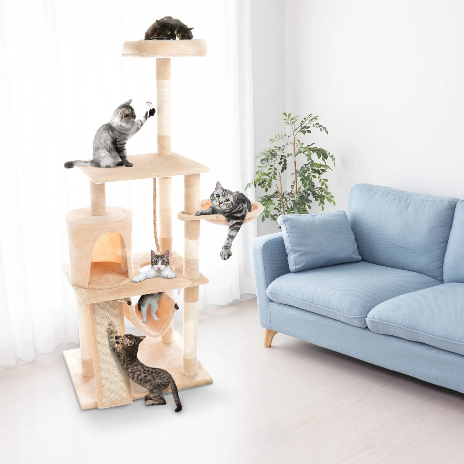 Pet Adobe 4-Tier 61.5-in Cat Tree & Condo - Image 4