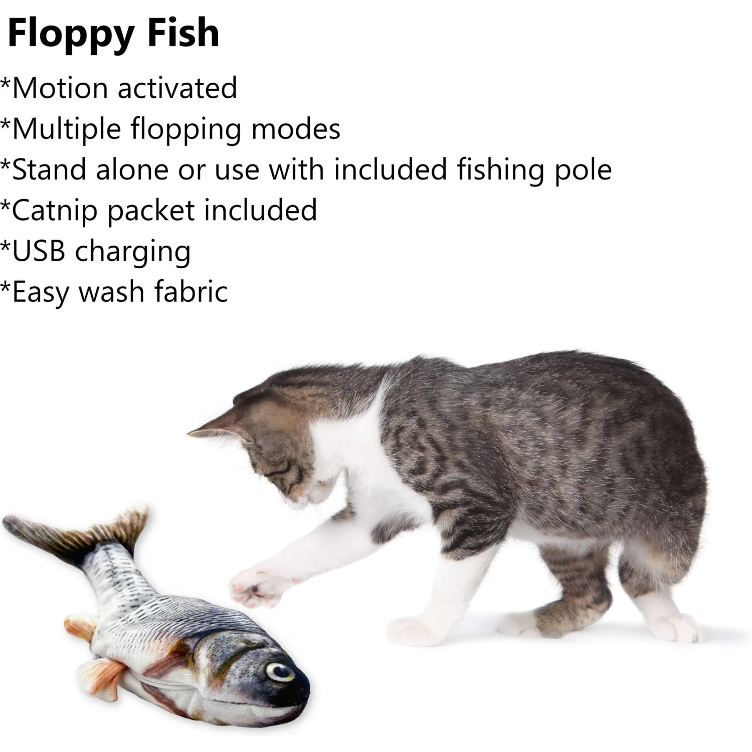 Pet Fit For Life Robotic Floppy Fish & Wand Cat Toy - Image 2