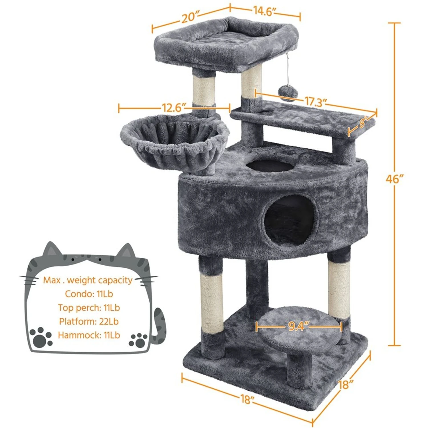 Yaheetech Activity Tower Basic 46-in Cat Tree - Image 3