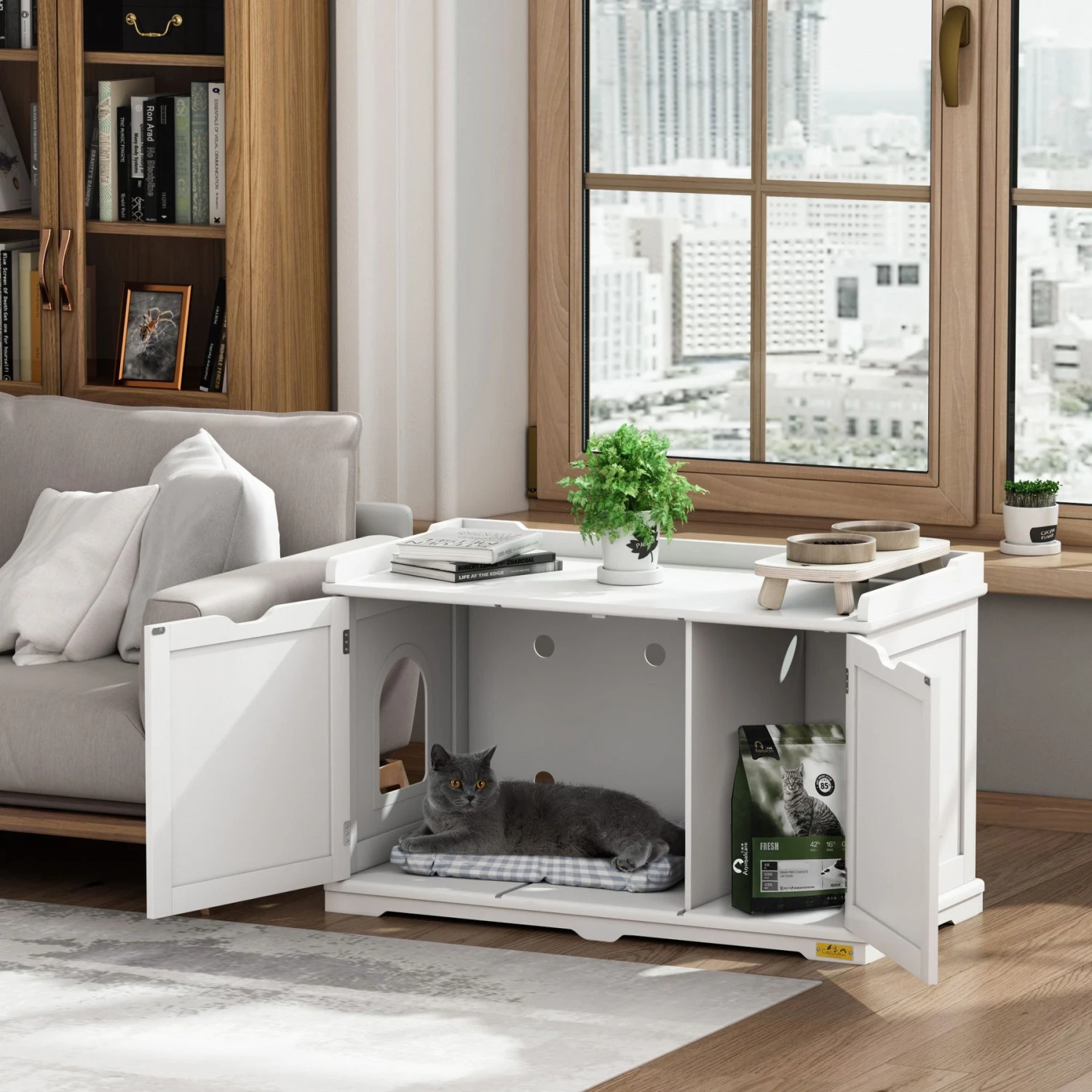 Coziwow By Jaxpety Wooden Storage Bench Cat Litter Box - Image 2