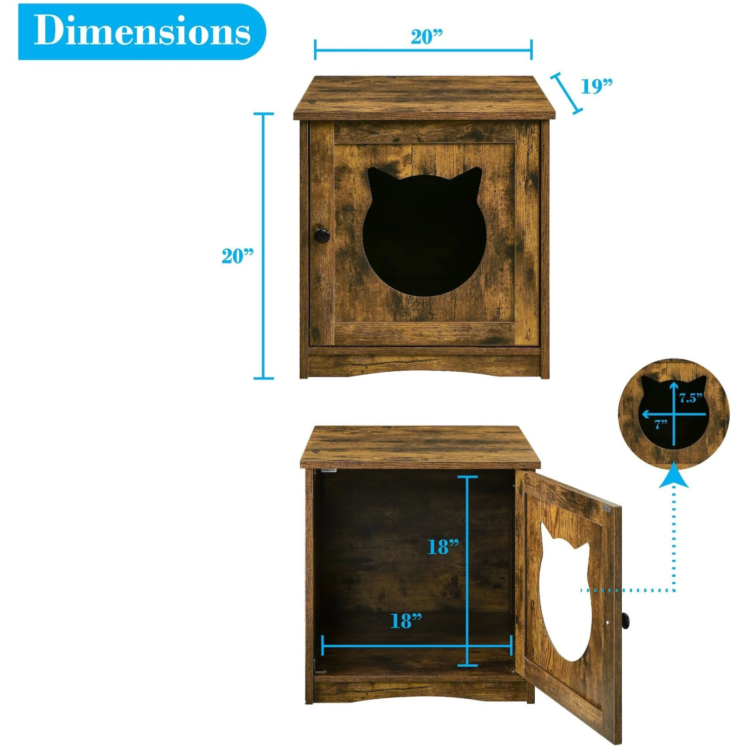 Sweet Barks Enclosed House Side Table Cat Litter Box, Rustic Brown - Image 4