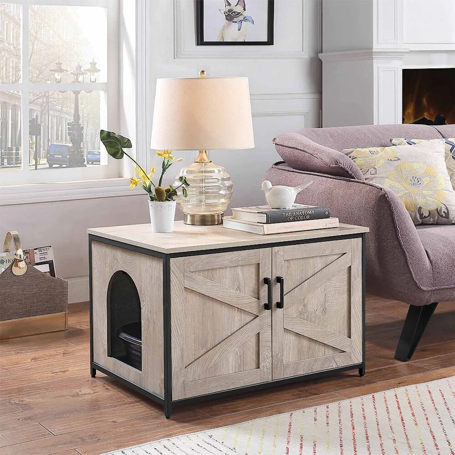 Unipaws Cat Litter Box Enclosure With Top Opening, Weathered Gray