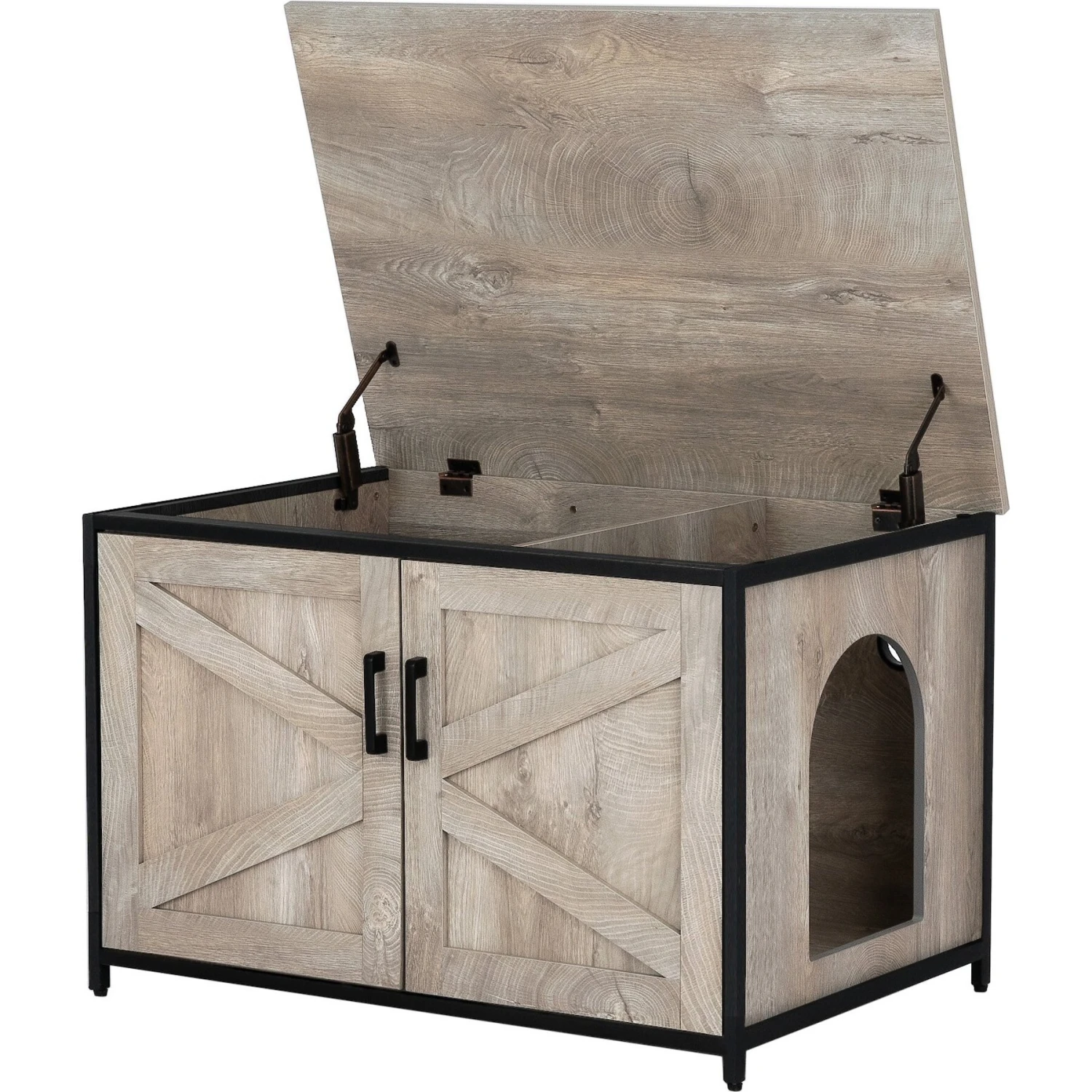 Unipaws Cat Litter Box Enclosure With Top Opening, Weathered Gray - Image 3