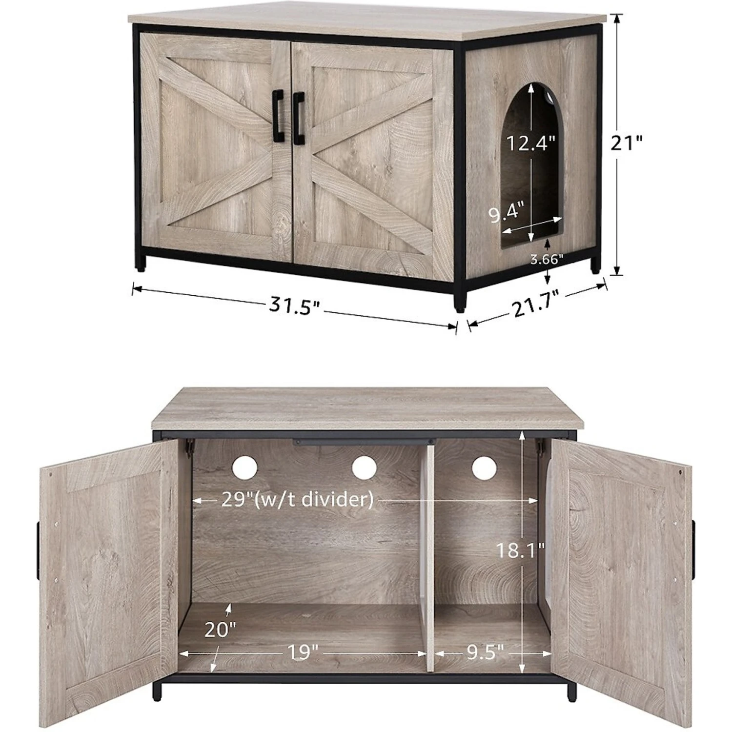 Unipaws Cat Litter Box Enclosure With Top Opening, Weathered Gray - Image 4