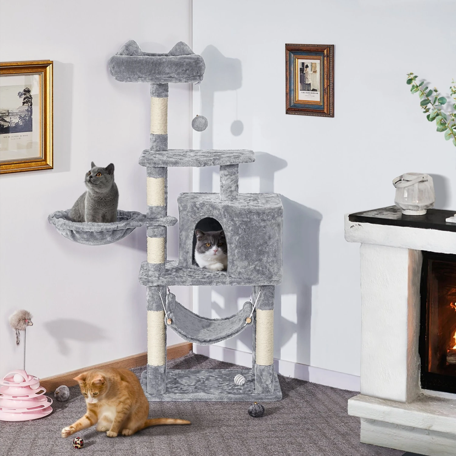 Yaheetech 3-Level Plush Cat Tree, Light Gray, Large