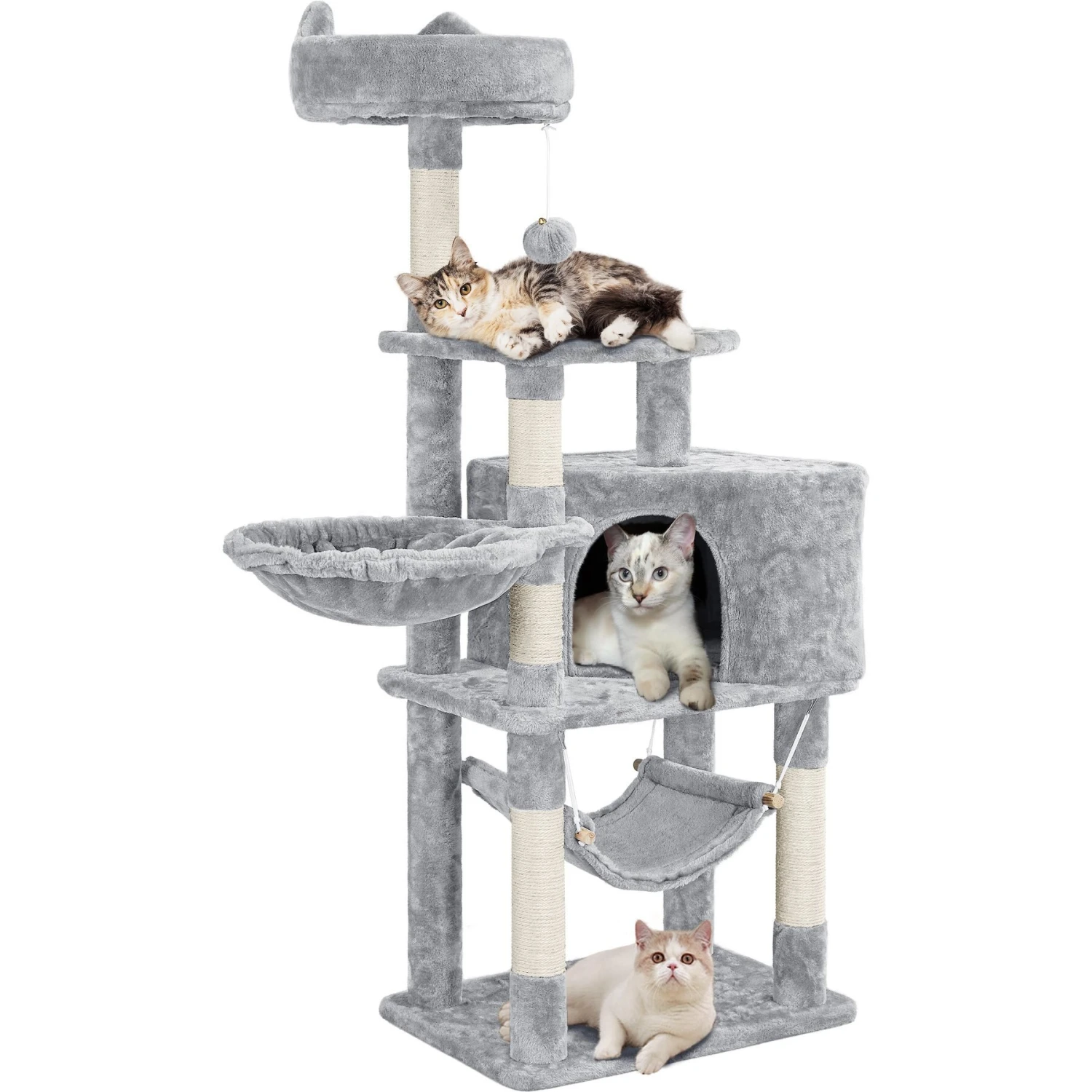 Yaheetech 3-Level Plush Cat Tree, Light Gray, Large - Image 2