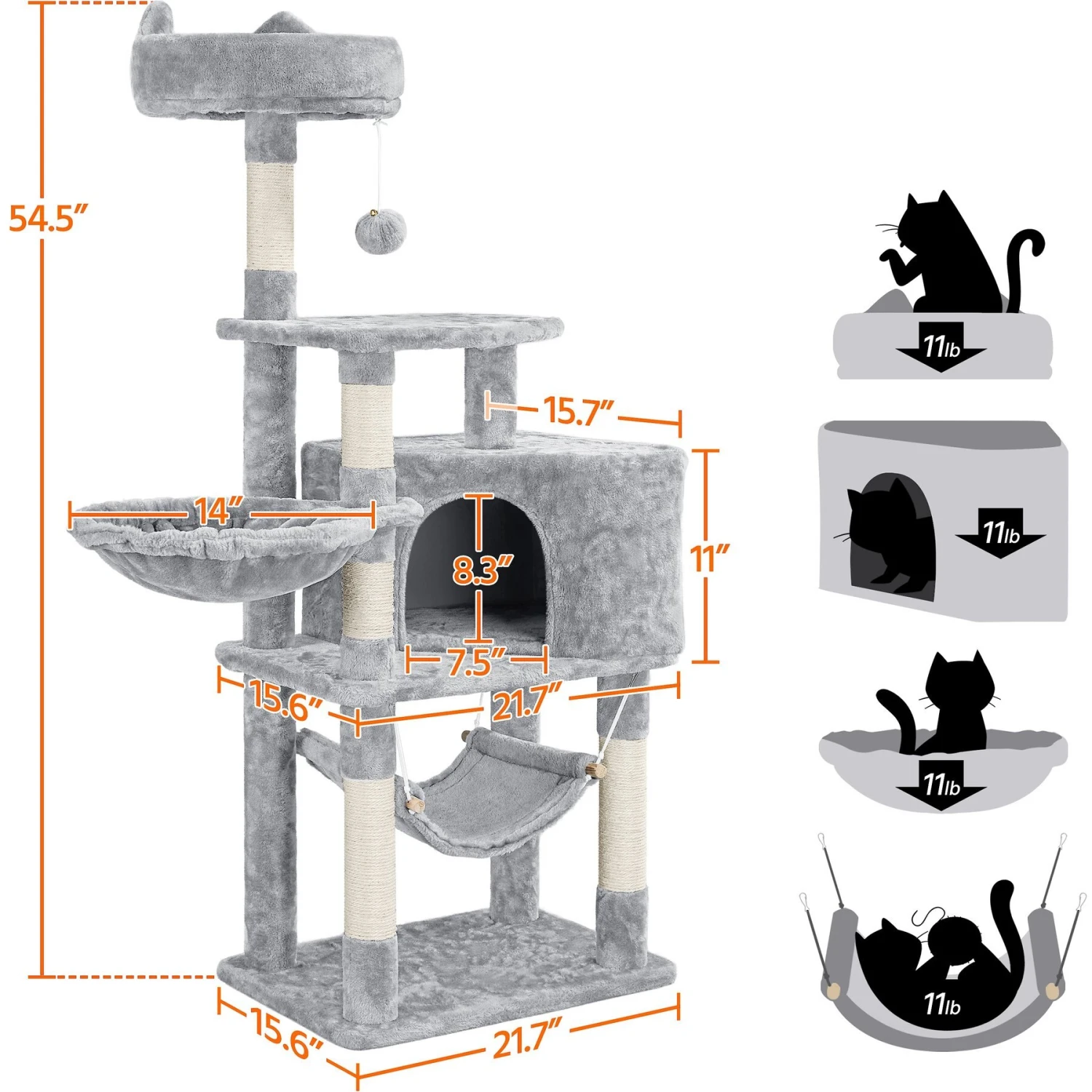 Yaheetech 3-Level Plush Cat Tree, Light Gray, Large - Image 3