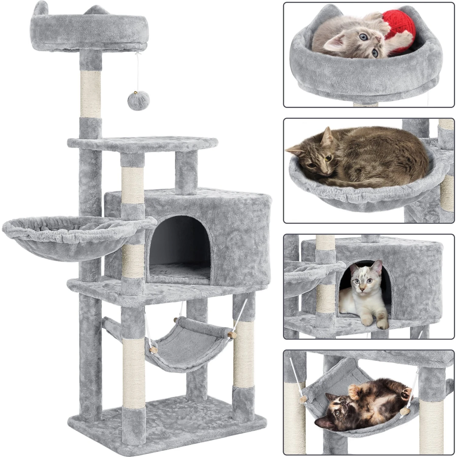 Yaheetech 3-Level Plush Cat Tree, Light Gray, Large - Image 4