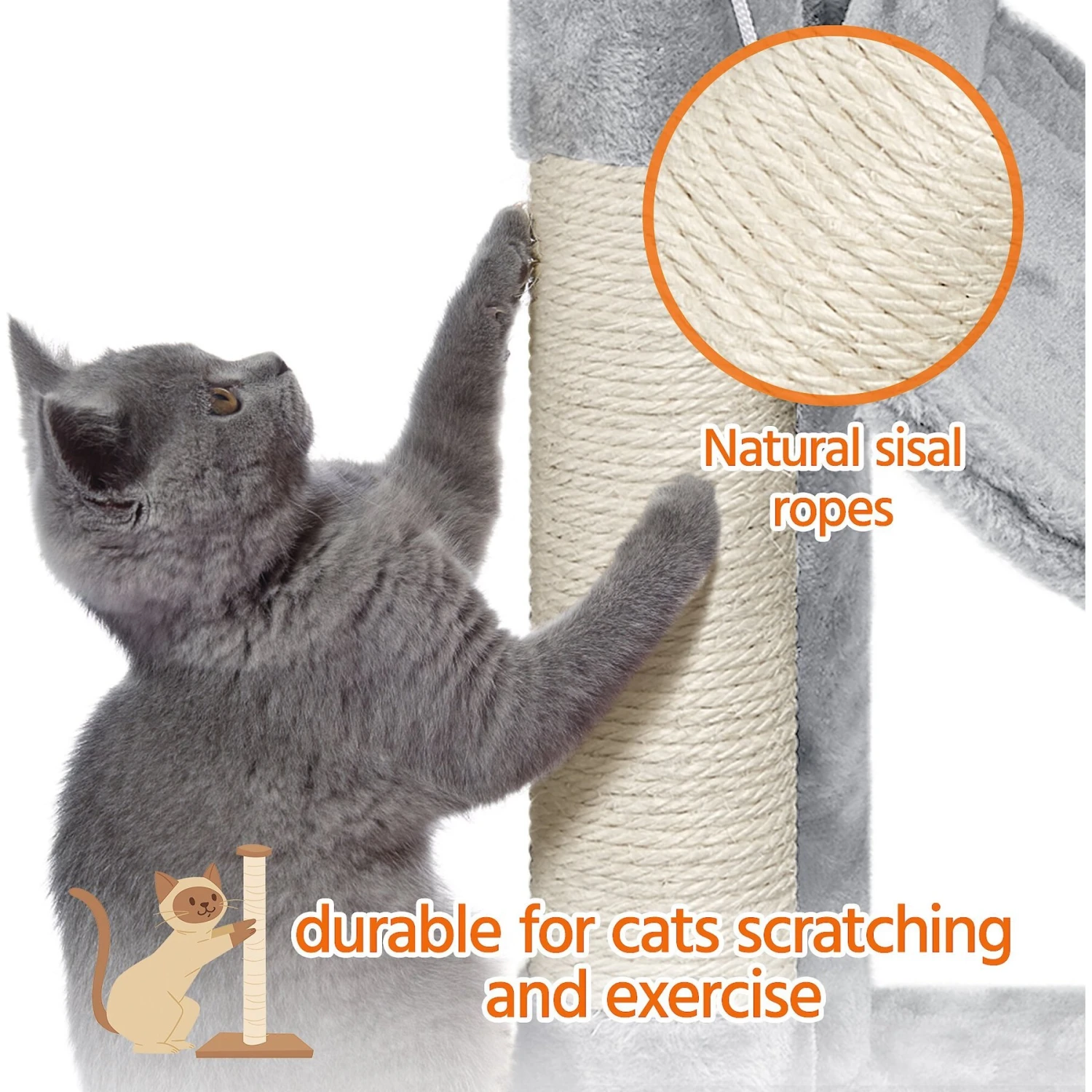 Yaheetech 3-Level Plush Cat Tree, Light Gray, Large - Image 7