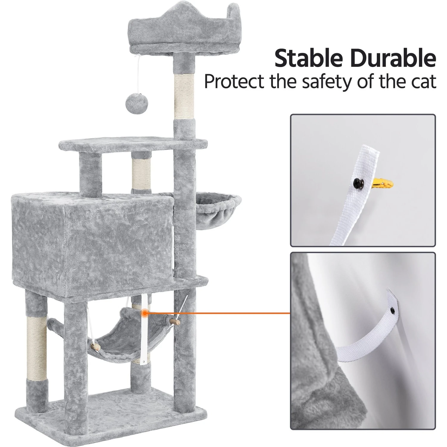 Yaheetech 3-Level Plush Cat Tree, Light Gray, Large - Image 9