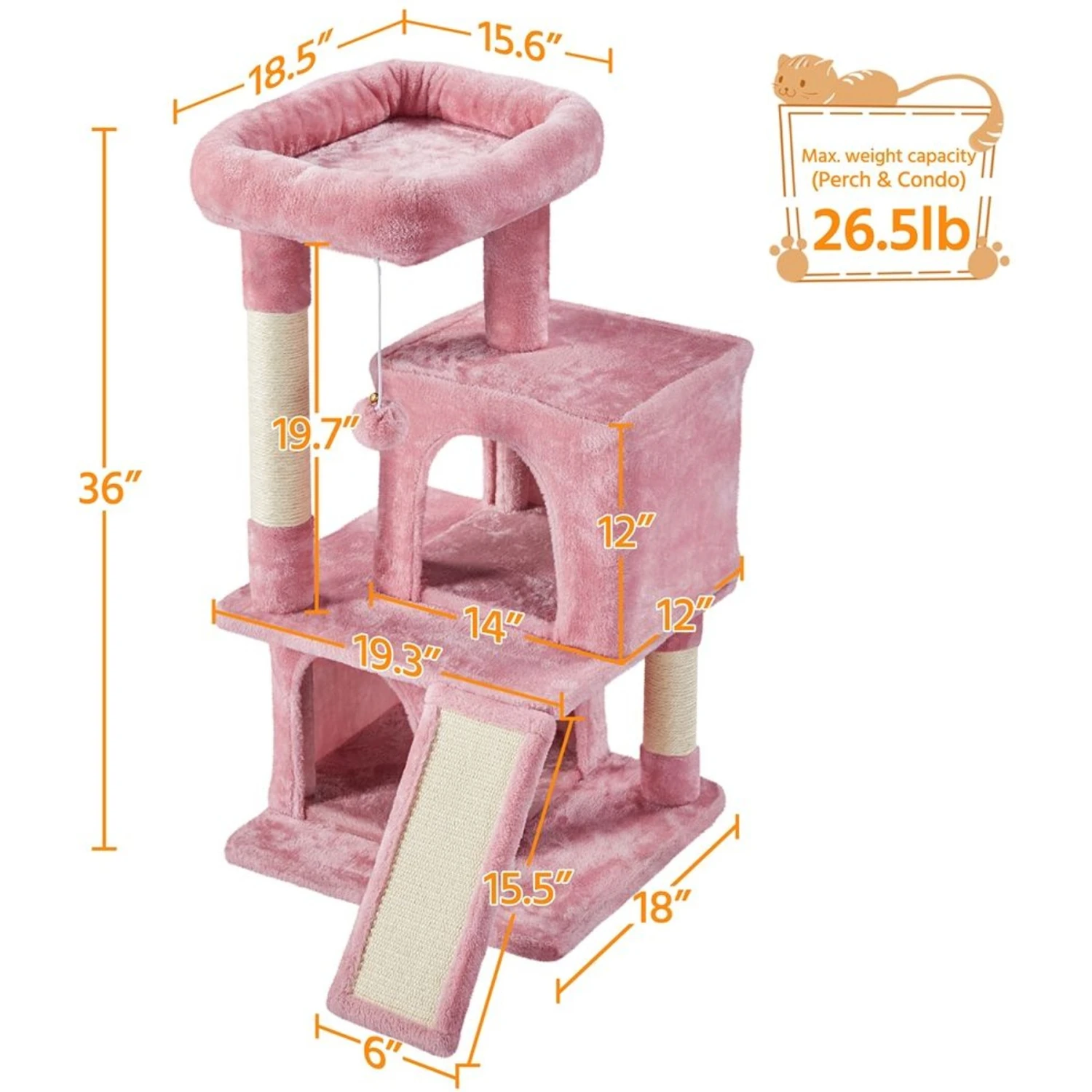 Yaheetech 3 Tiers 36-in Plush Cat Tower With Double Cat Condo - Image 3