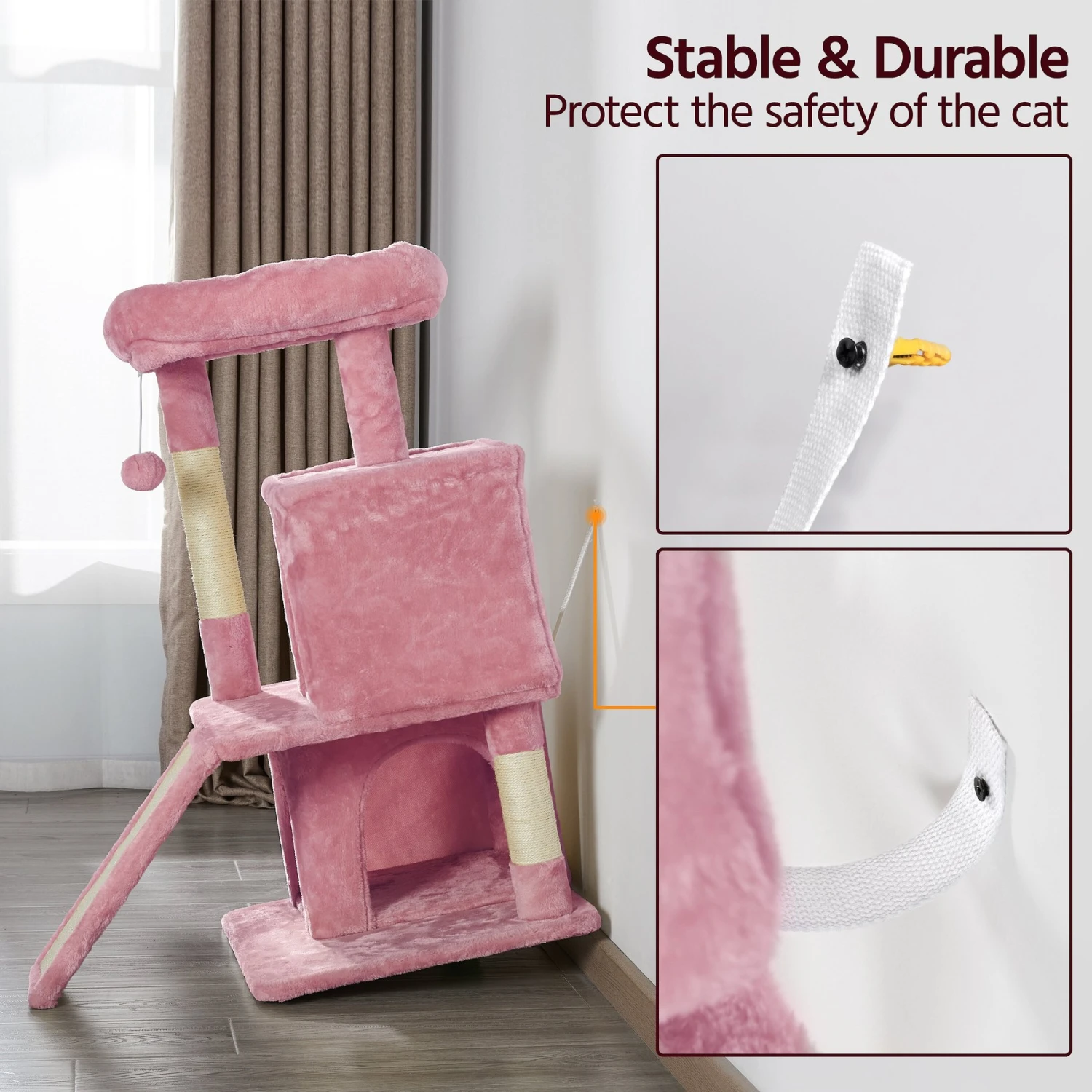 Yaheetech 3 Tiers 36-in Plush Cat Tower With Double Cat Condo - Image 9