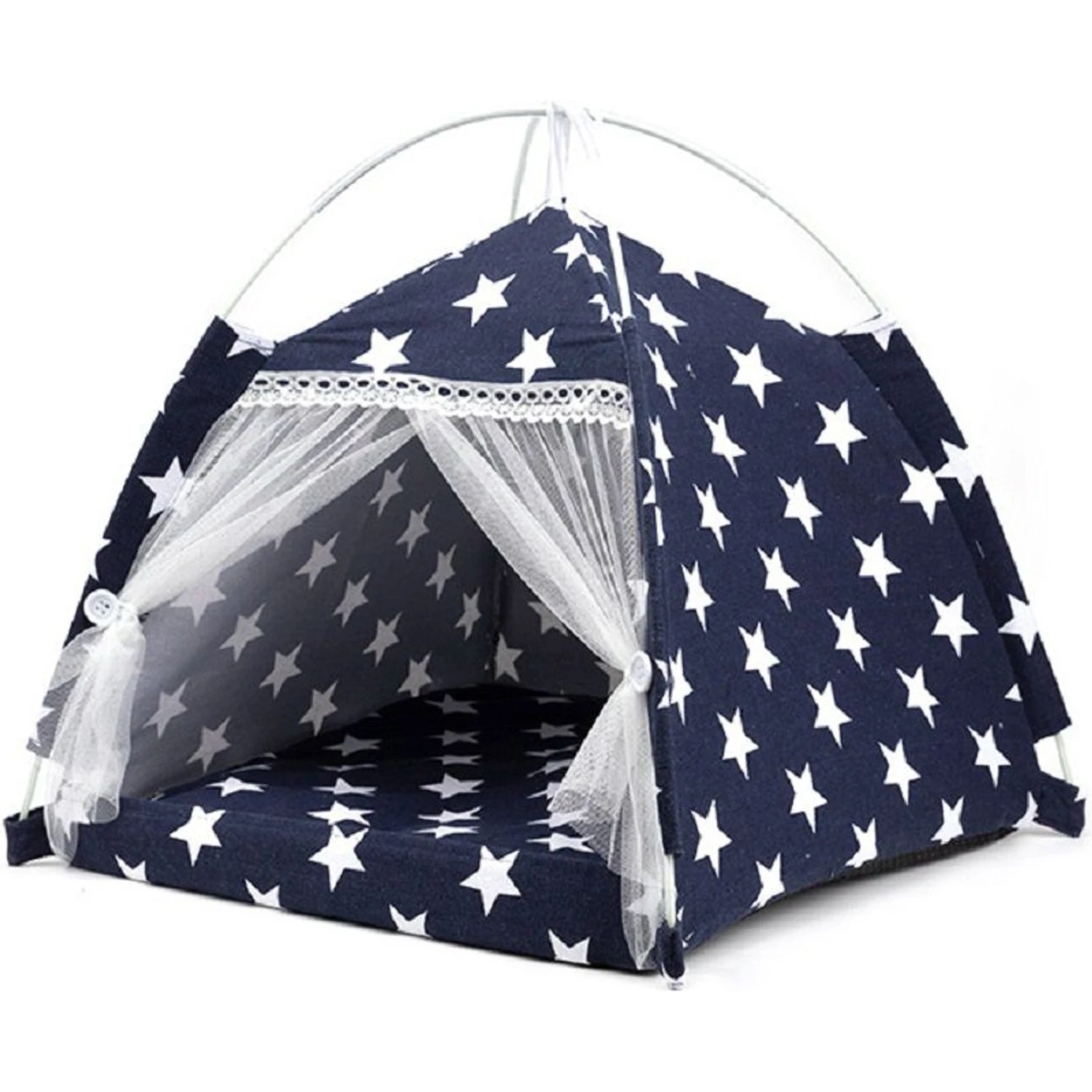 Lovely Caves Stars Dog & Cat Tent, Blue, Medium