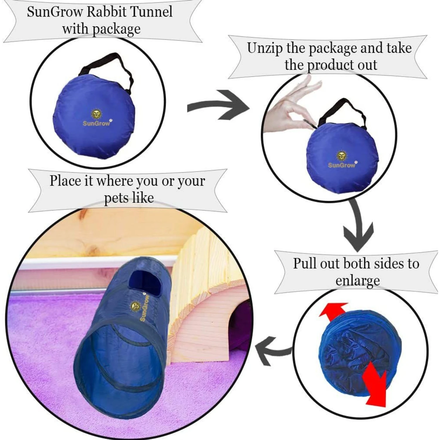 SunGrow Cat & Bunny Collapsible Play Tunnel Indoor Rabbit & Small Pet Crinkle Tube Hideout Toy - Image 5