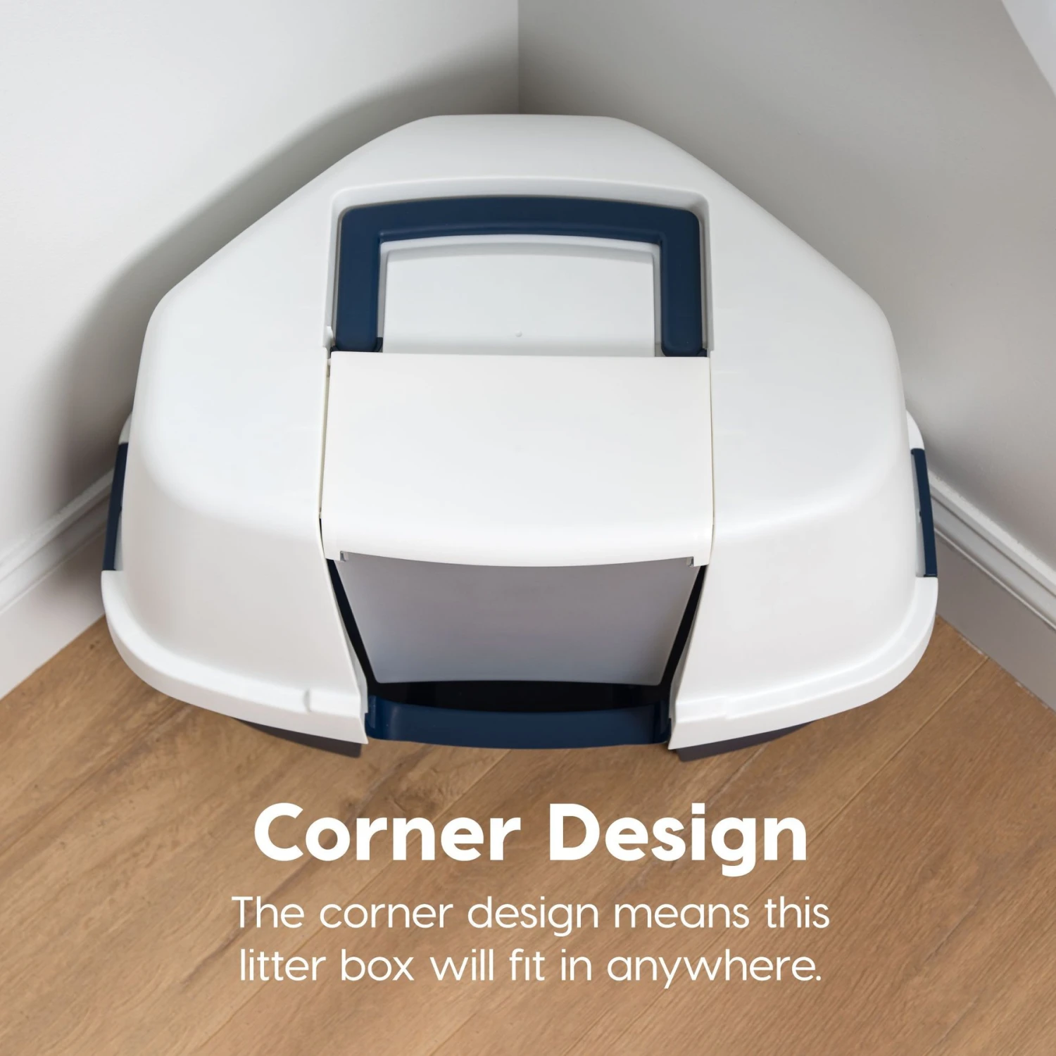 IRIS USA Hooded Corner Cat Litter Box With Front Door Flap - Image 3