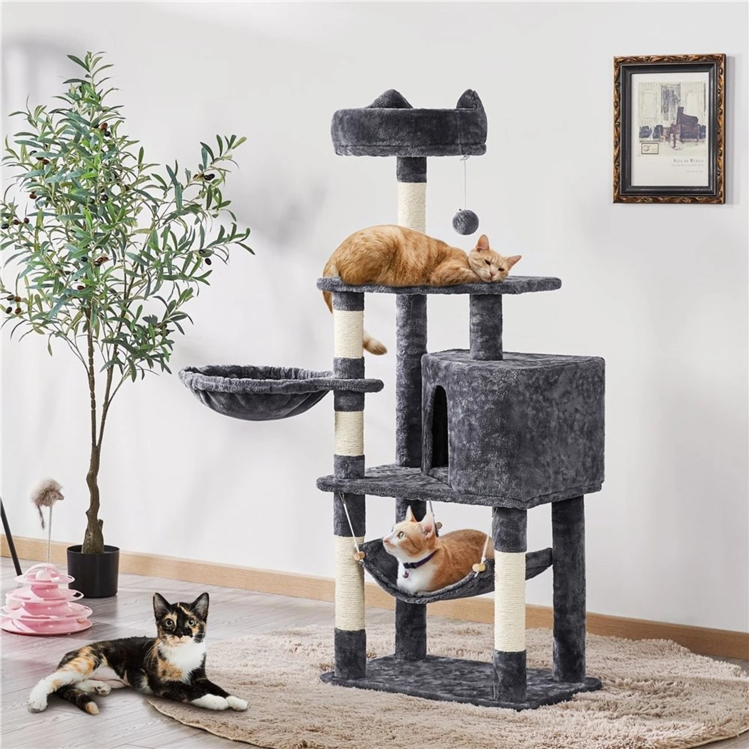 Yaheetech 3-Level Plush Cat Tree, Dark Gray, Medium