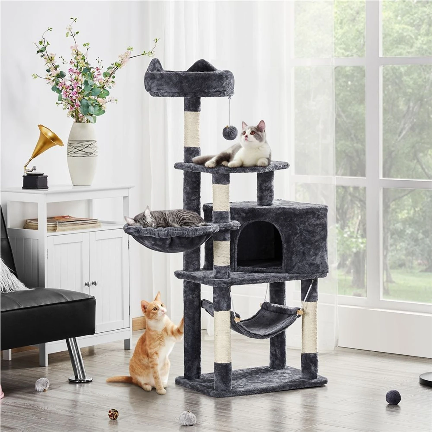 Yaheetech 3-Level Plush Cat Tree, Dark Gray, Medium - Image 2