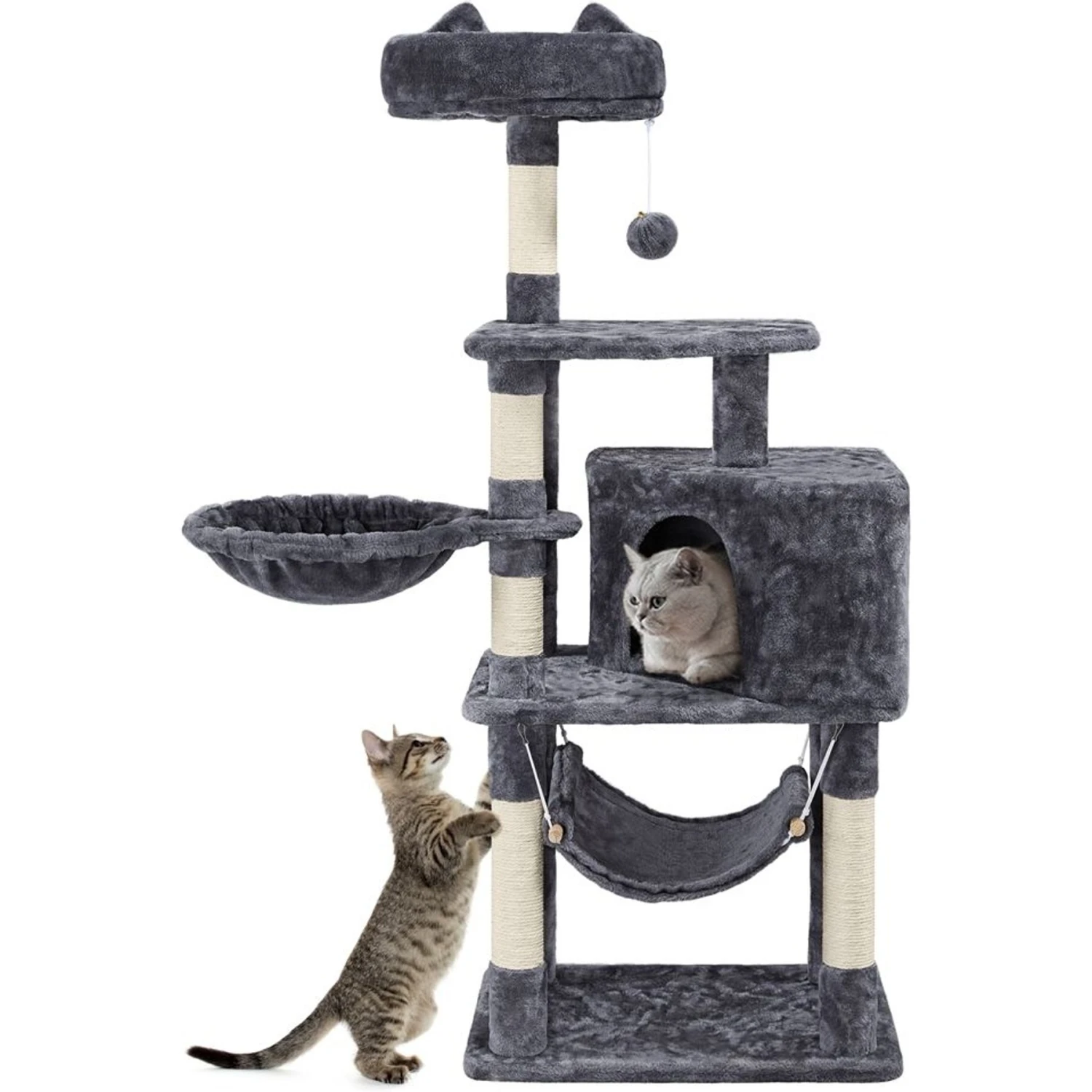 Yaheetech 3-Level Plush Cat Tree, Dark Gray, Medium - Image 3