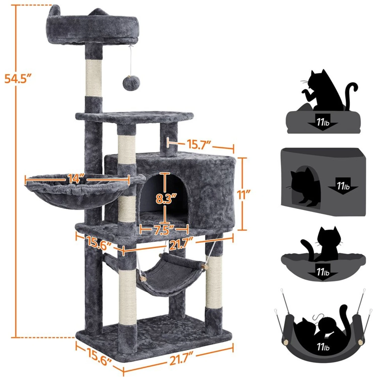 Yaheetech 3-Level Plush Cat Tree, Dark Gray, Medium - Image 7