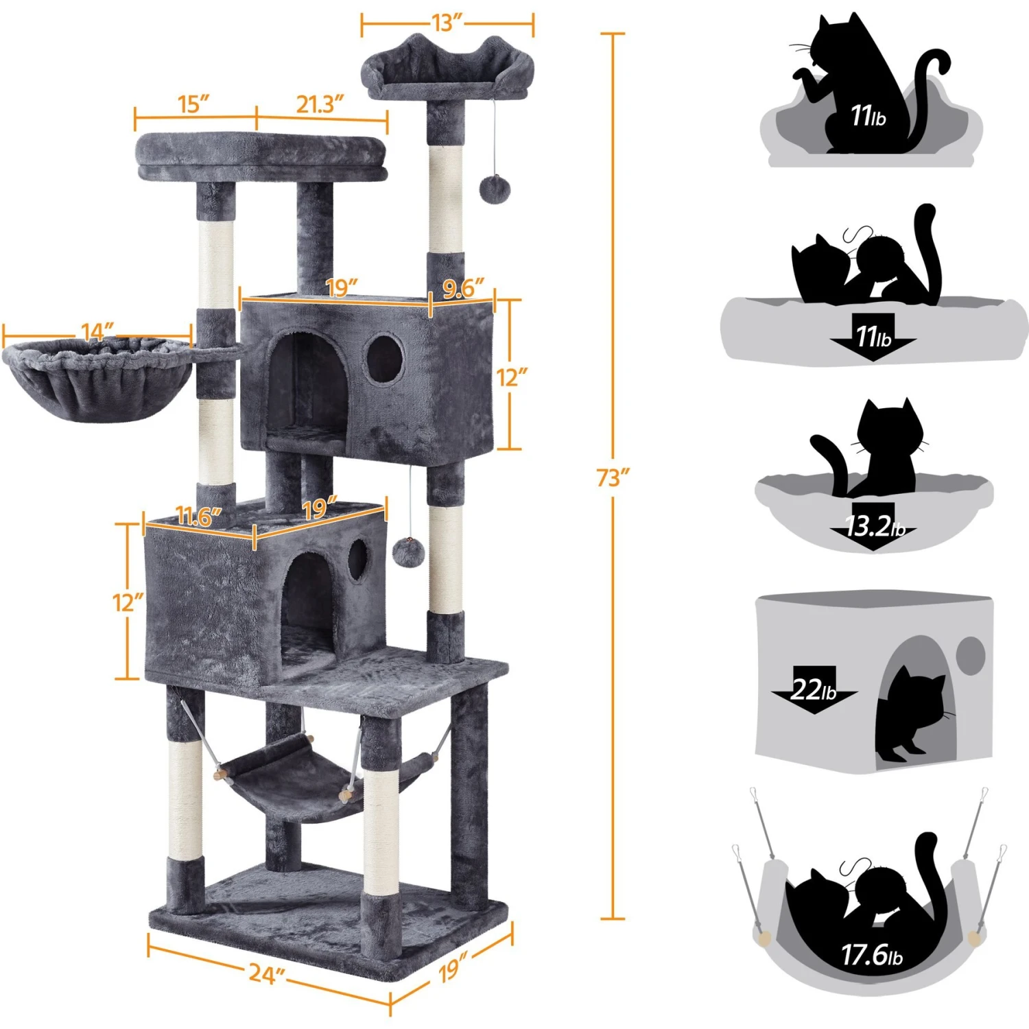 Yaheetech 73-in Multi-Level Cat Tree - Image 2