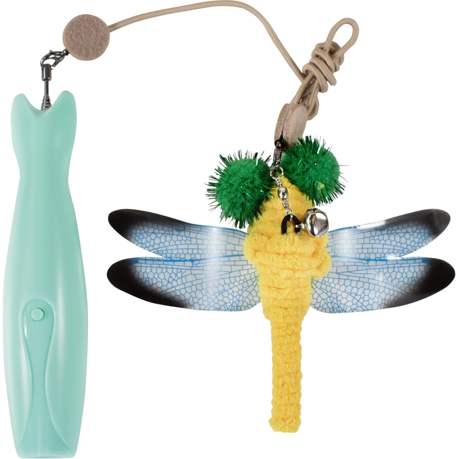 Penn-Plax Retractable Wand With Dragonfly Toy, Metal Bell, & LED Mouse Light Cat Teaser