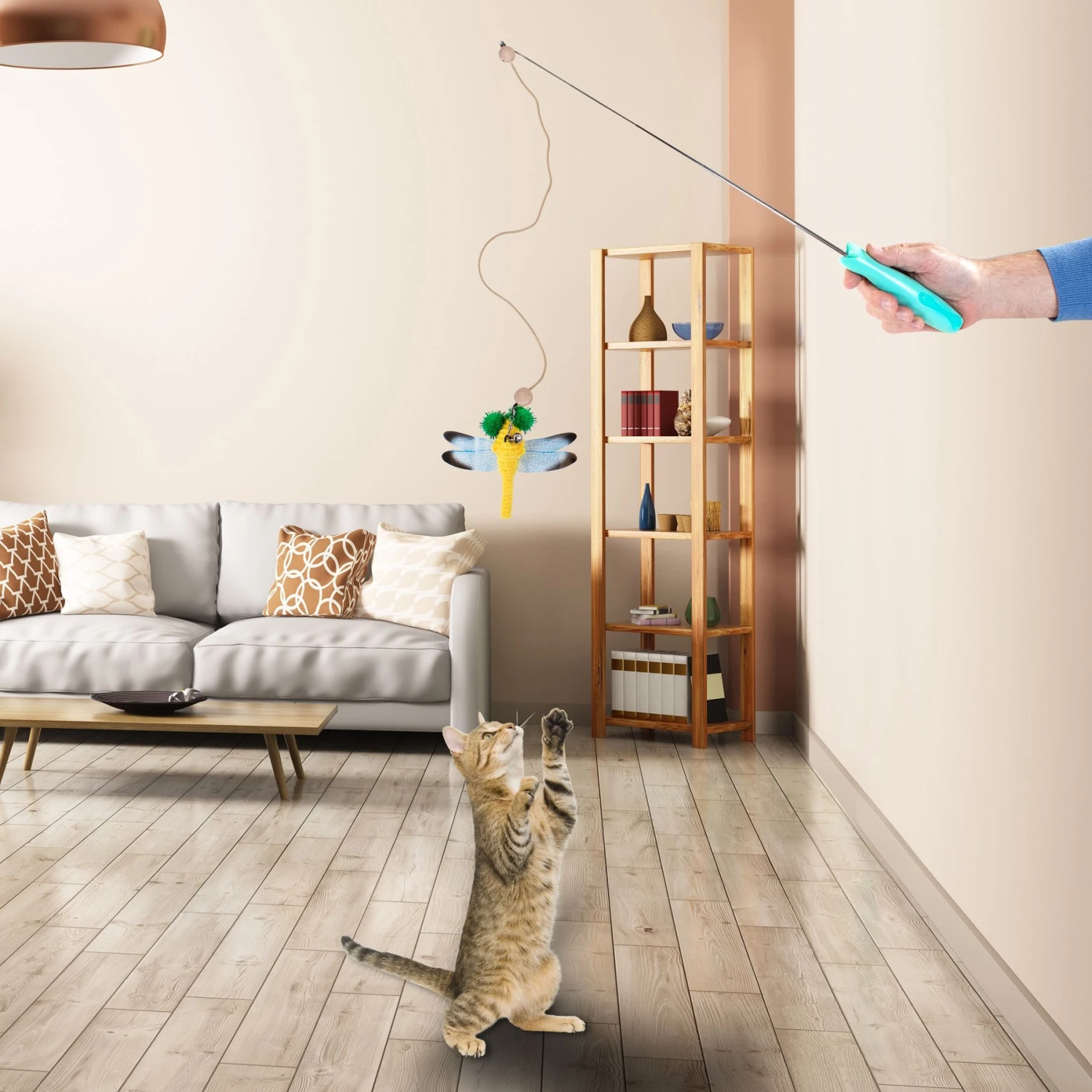 Penn-Plax Retractable Wand With Dragonfly Toy, Metal Bell, & LED Mouse Light Cat Teaser - Image 9