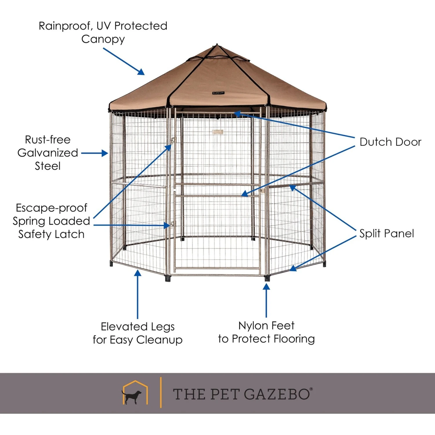 Win World Pet Gazebo Dog Kennel, Earth Taupe, 8-ft - Image 4