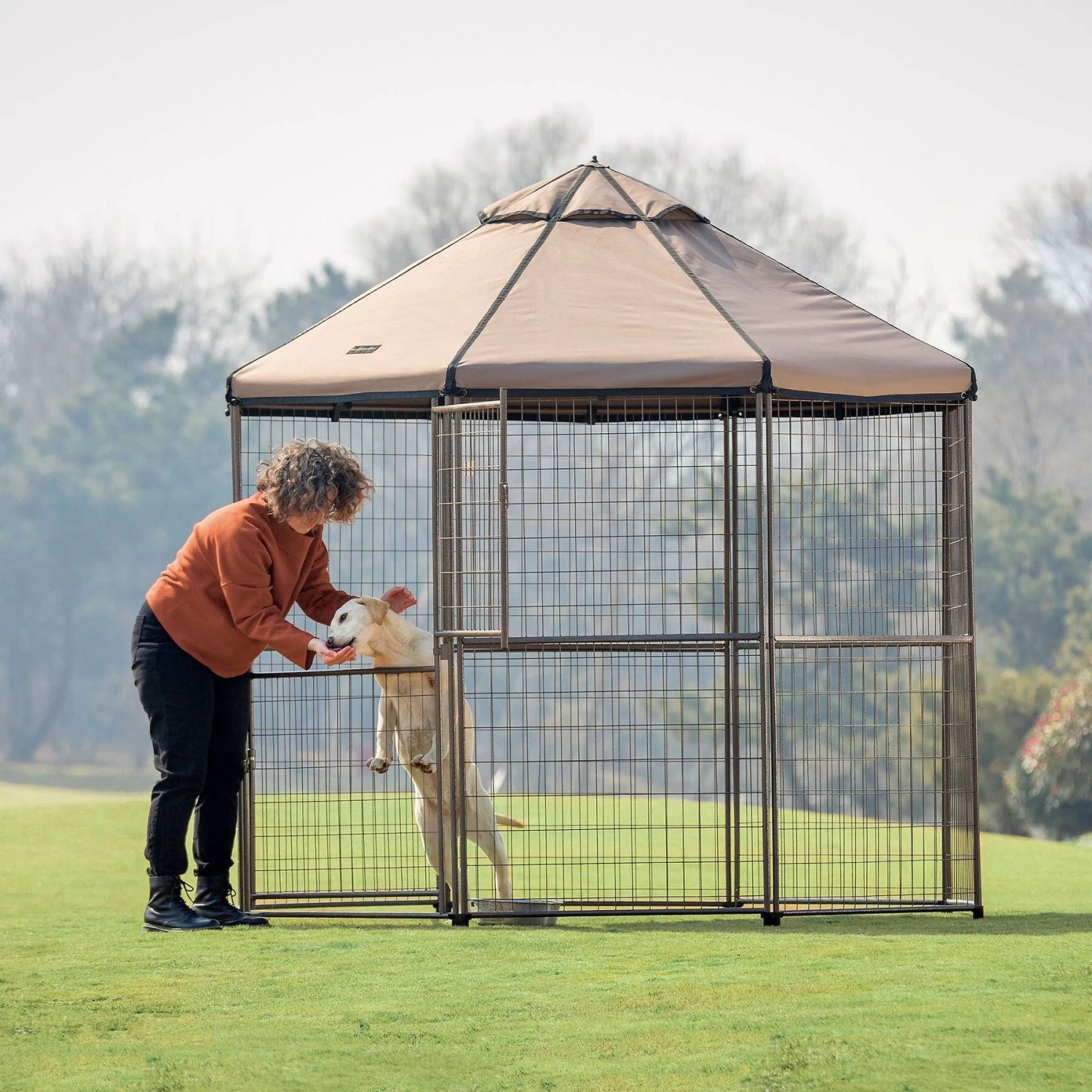 Win World Pet Gazebo Dog Kennel, Earth Taupe, 8-ft - Image 8