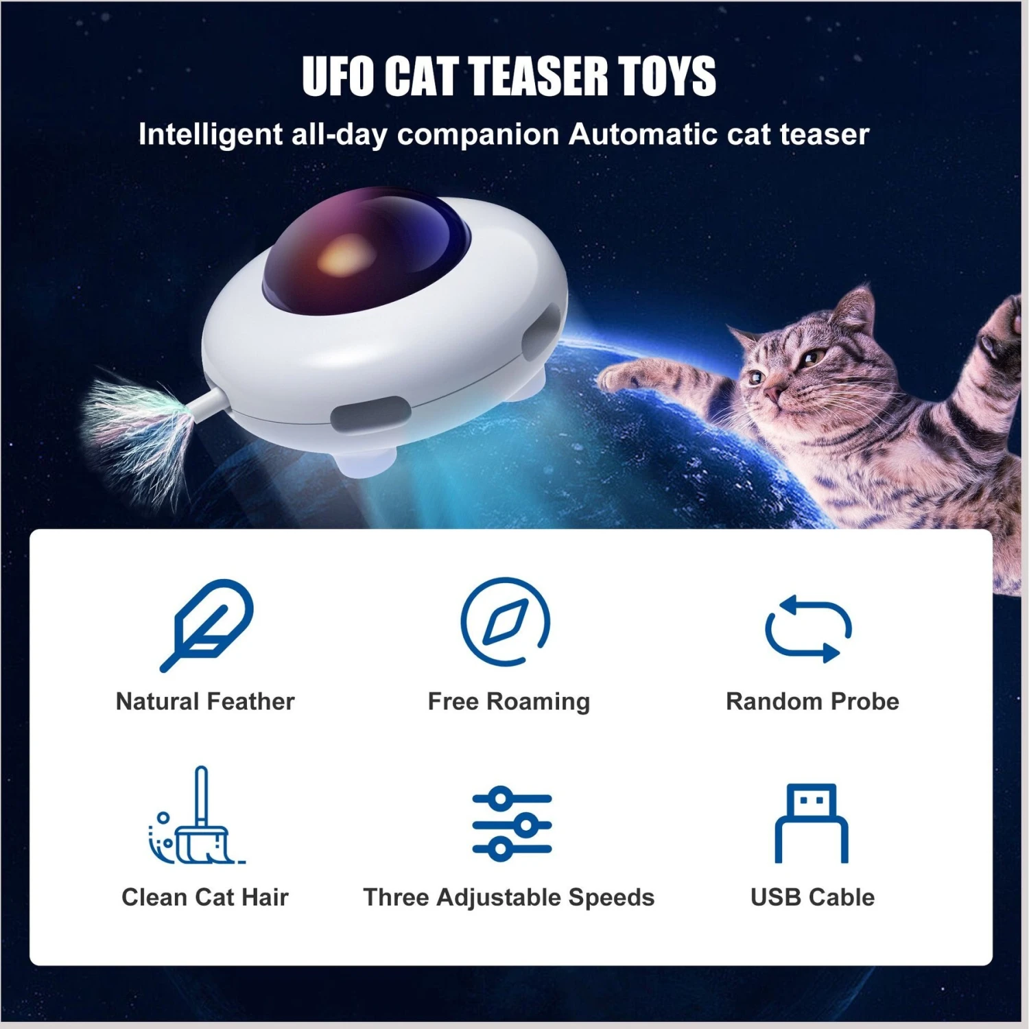 Shele UFO Interactive Cat Toy, White, Small - Image 3