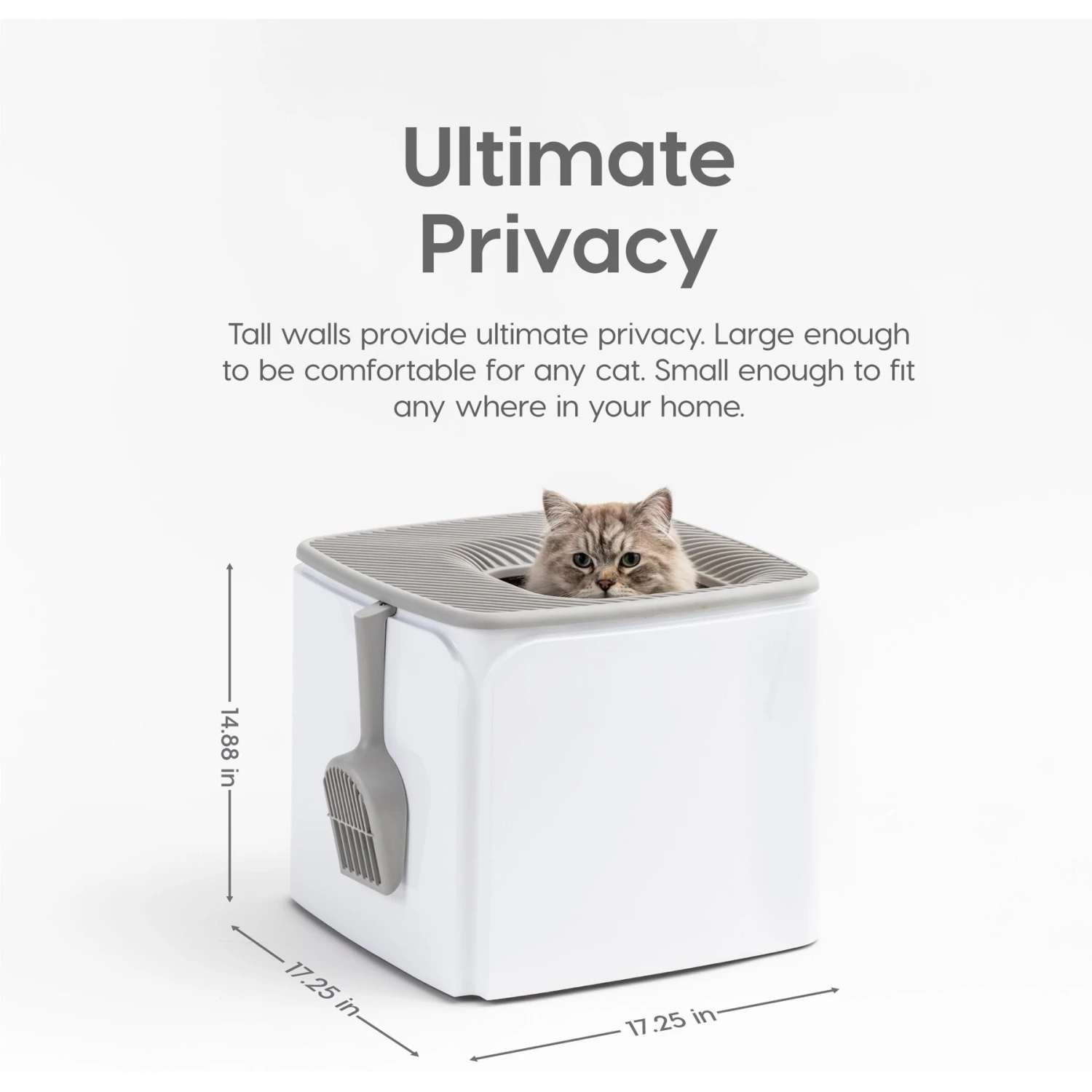 IRIS USA Premium Square Top Entry Cat Litter Box With Scoop, White & Gray, Large - Image 2